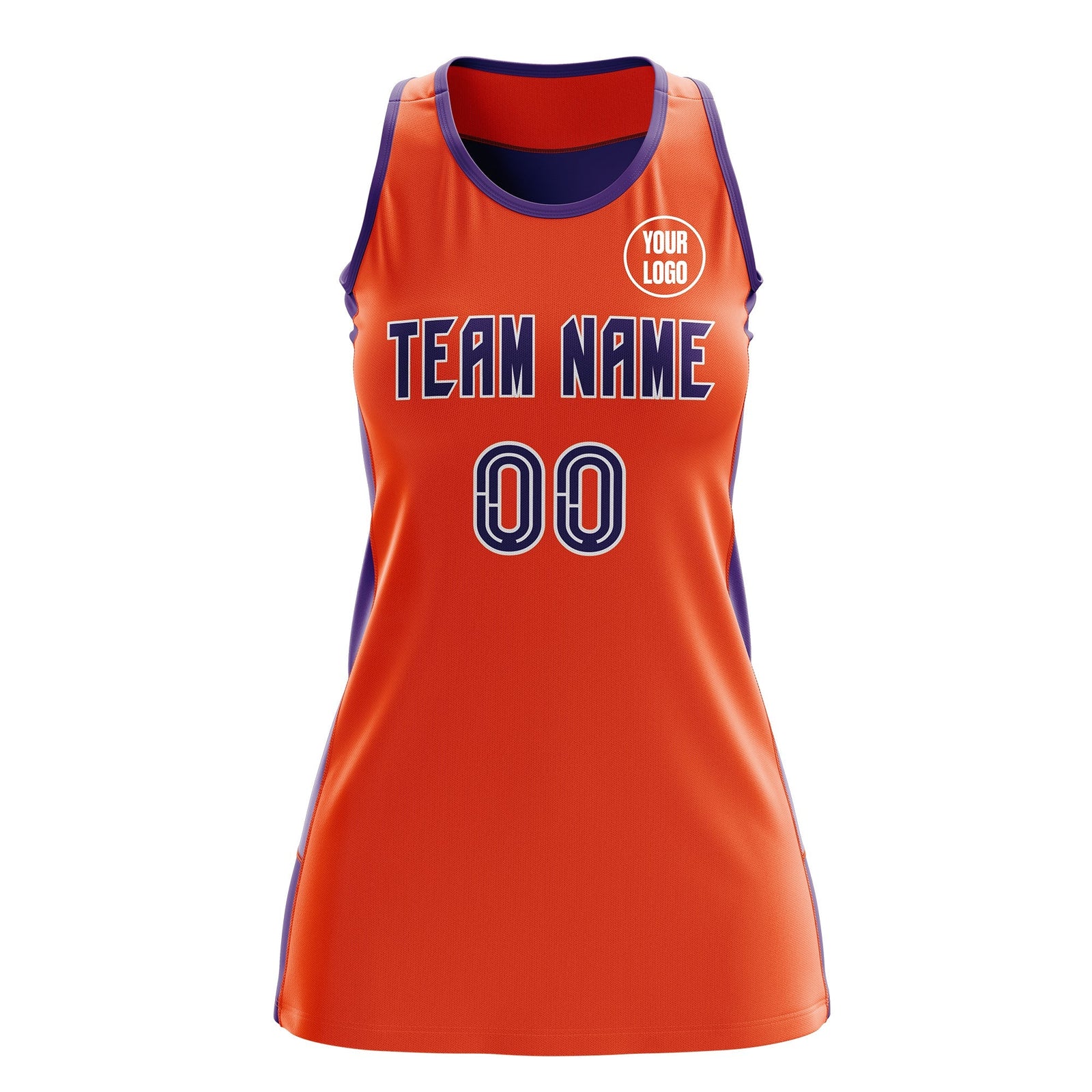 Custom Netball Dress | Orange Purple Classic Style Two-Tone Professional Team Uniforms