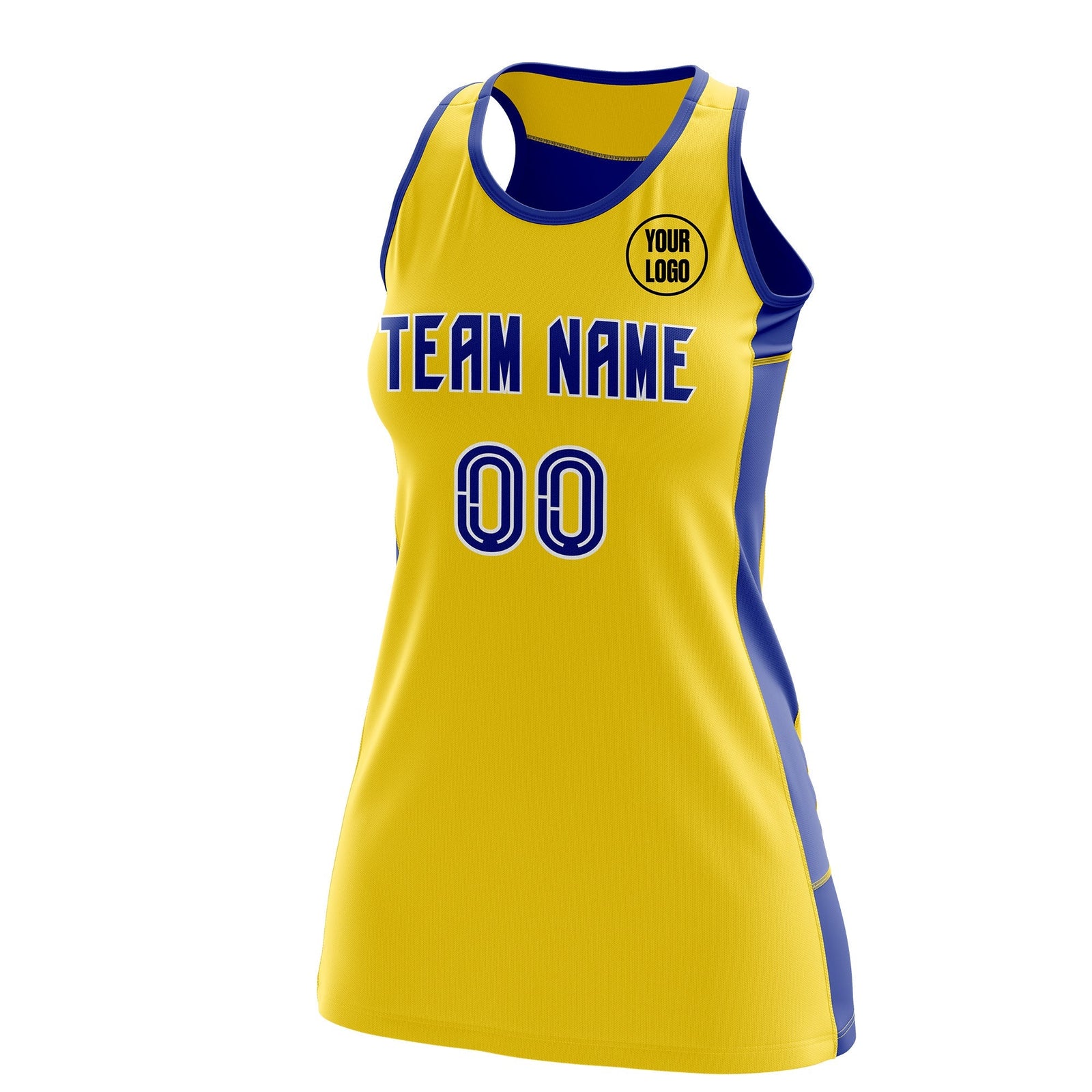 Custom Netball Dress | Gold Royal Blue Classic Style Two-Tone Professional Team Uniforms