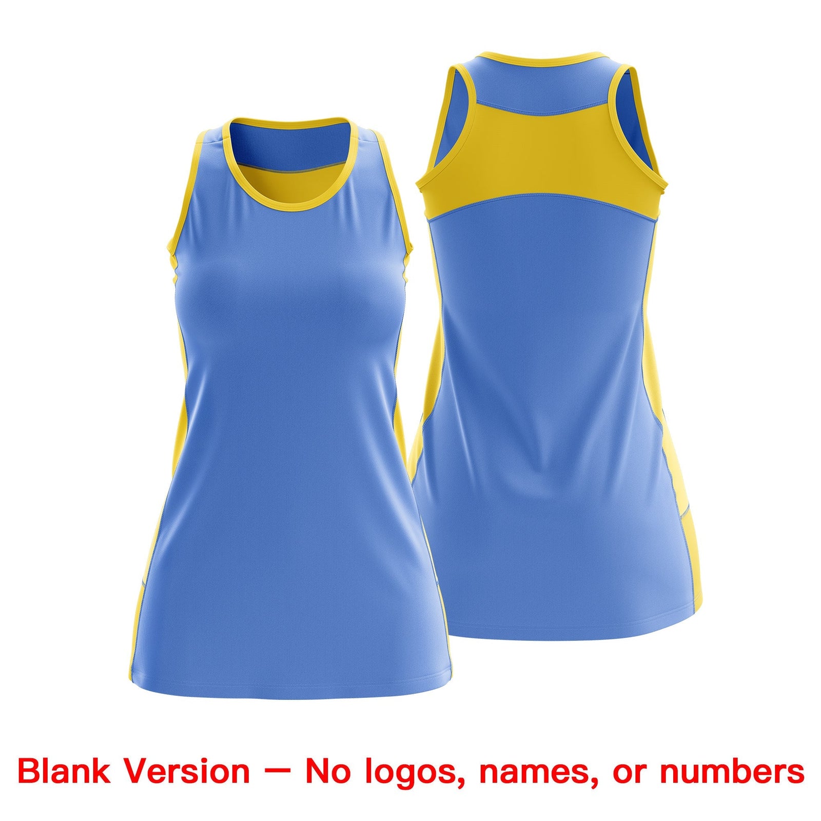 Custom Netball Dress | Powder Blue Gold Classic Style Two-Tone Breathable Performance Sportswear