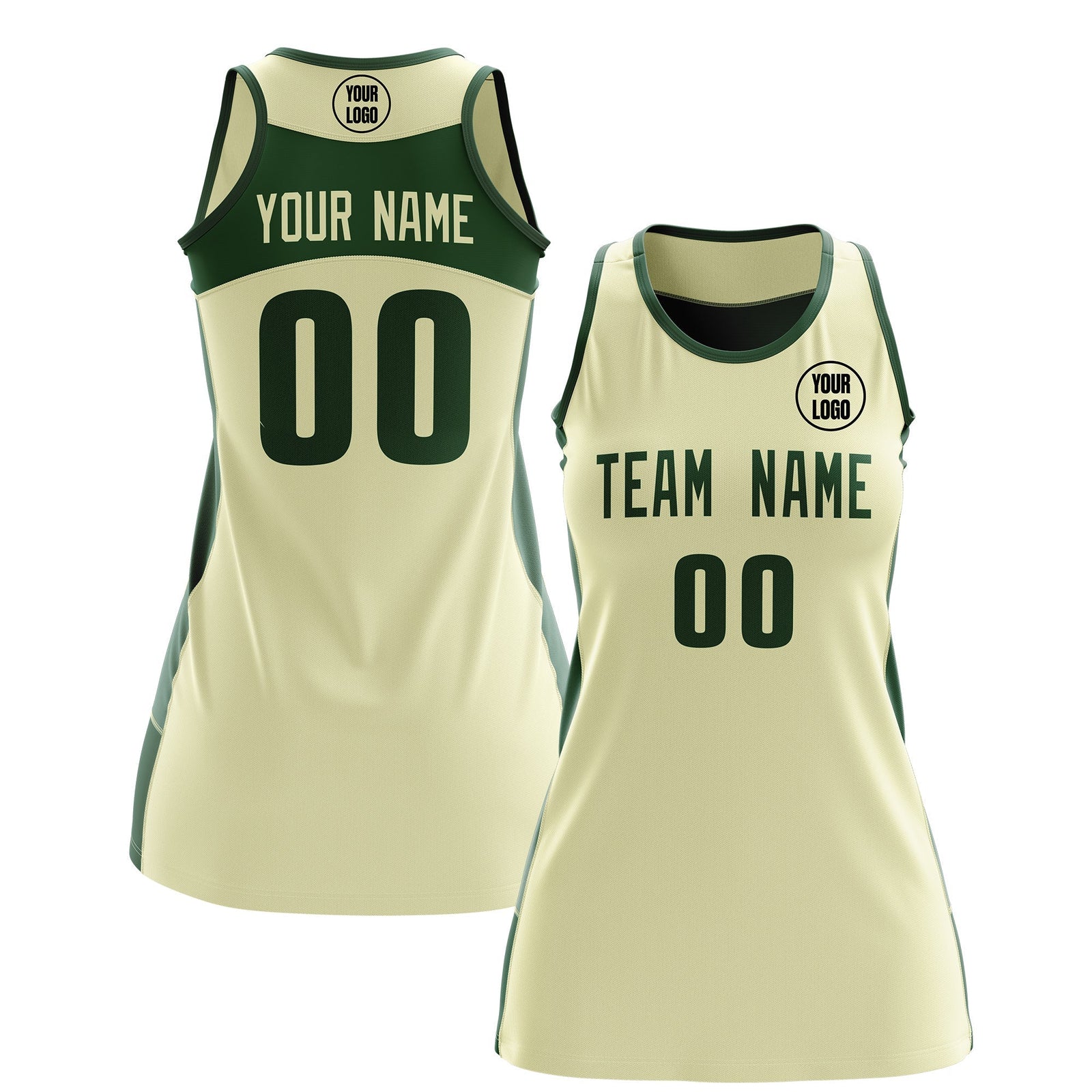 Custom Netball Dress | Cream Green Classic Style Two-Tone Breathable Performance Sportswear