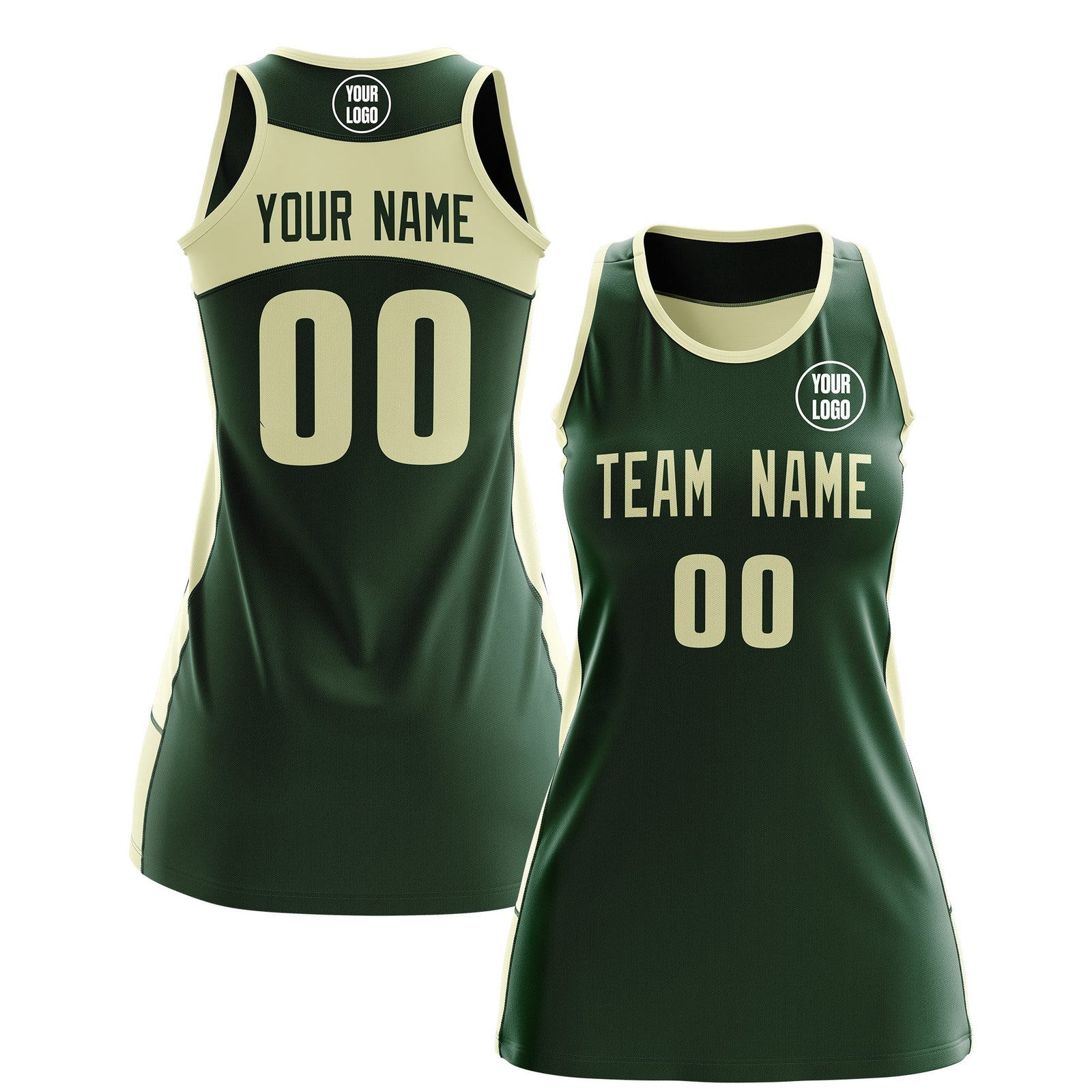 Custom Netball Dress | Green Cream Classic Style Two-Tone Match Day Uniform