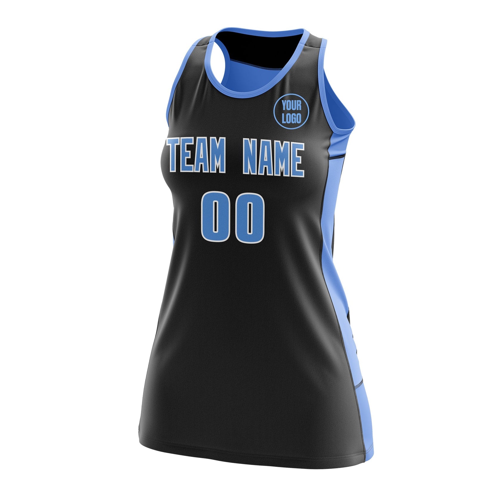 Custom Netball Dress | Black Powder Blue Classic Style Two-Tone Professional Team Uniforms