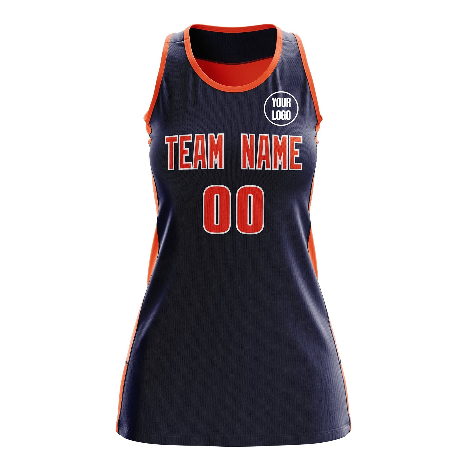 Custom Netball Dress | Navy Orange Classic Style Two-Tone Professional Team Uniforms