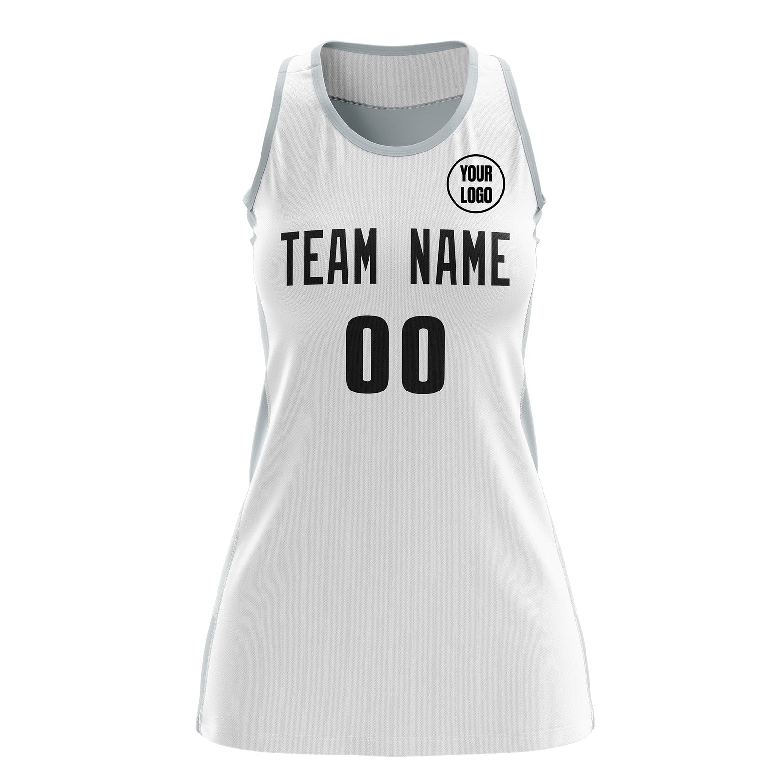 Custom Netball Dress | White Silver Classic Style Two-Tone Match Day Uniform