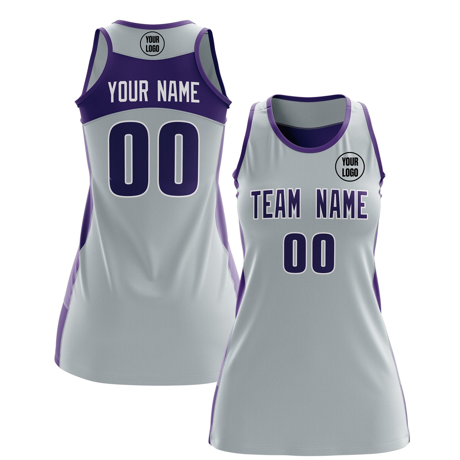 Custom Netball Dress | Silver Purple Classic Style Two-Tone Match Day Uniform