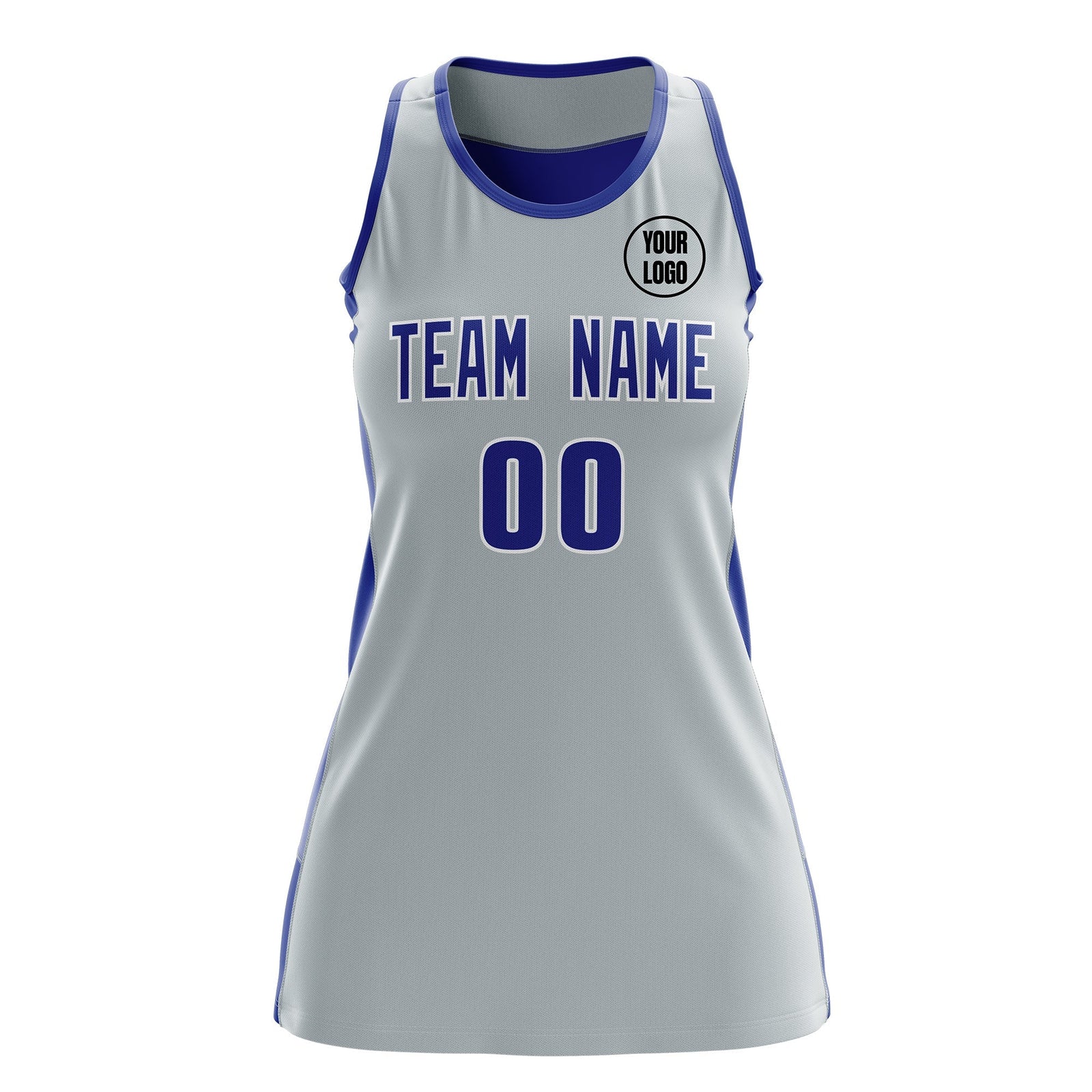 Custom Netball Dress | Silver Royal Blue Classic Style Two-Tone Breathable Performance Sportswear