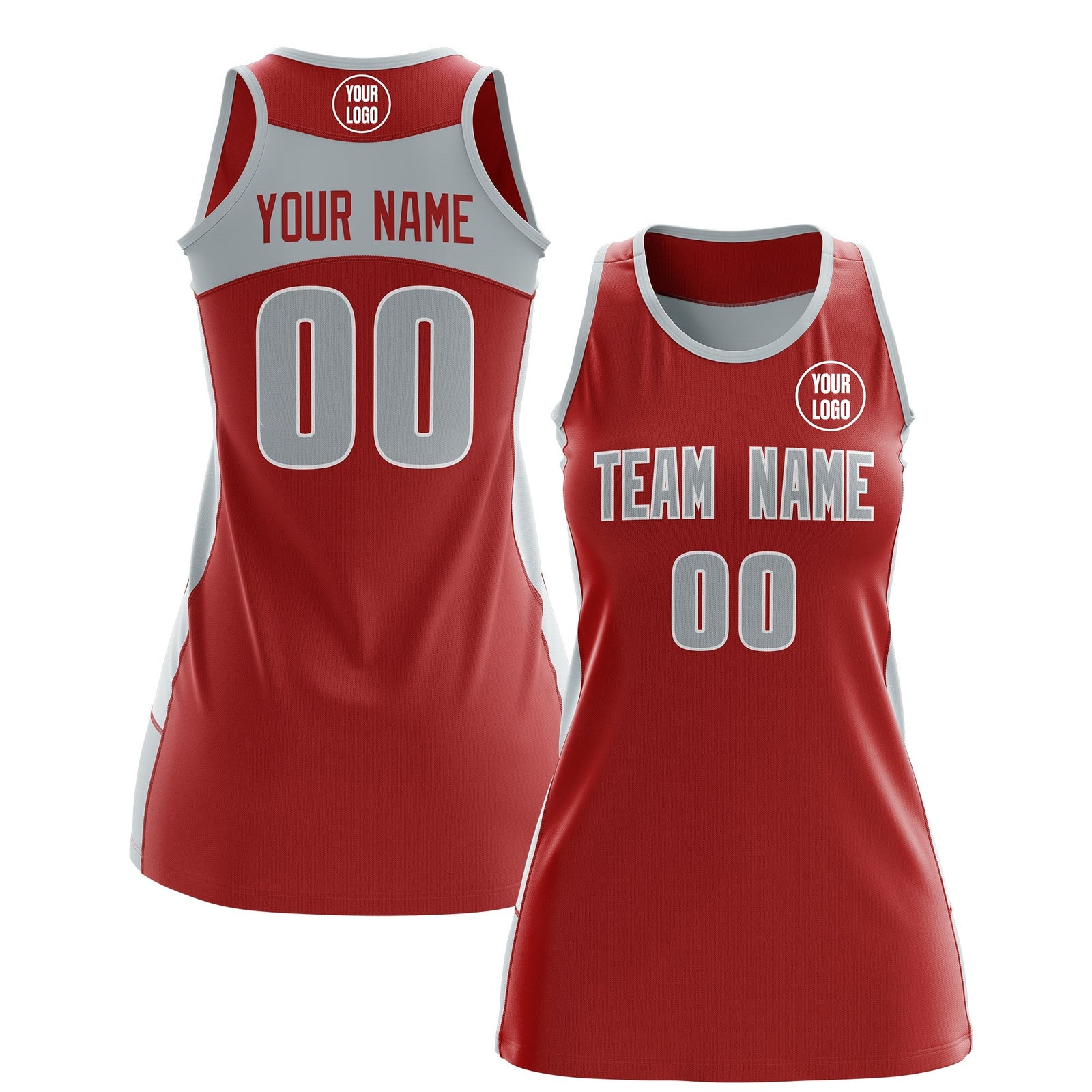 Custom Netball Dress | Red Silver Classic Style Two-Tone Professional Team Uniforms