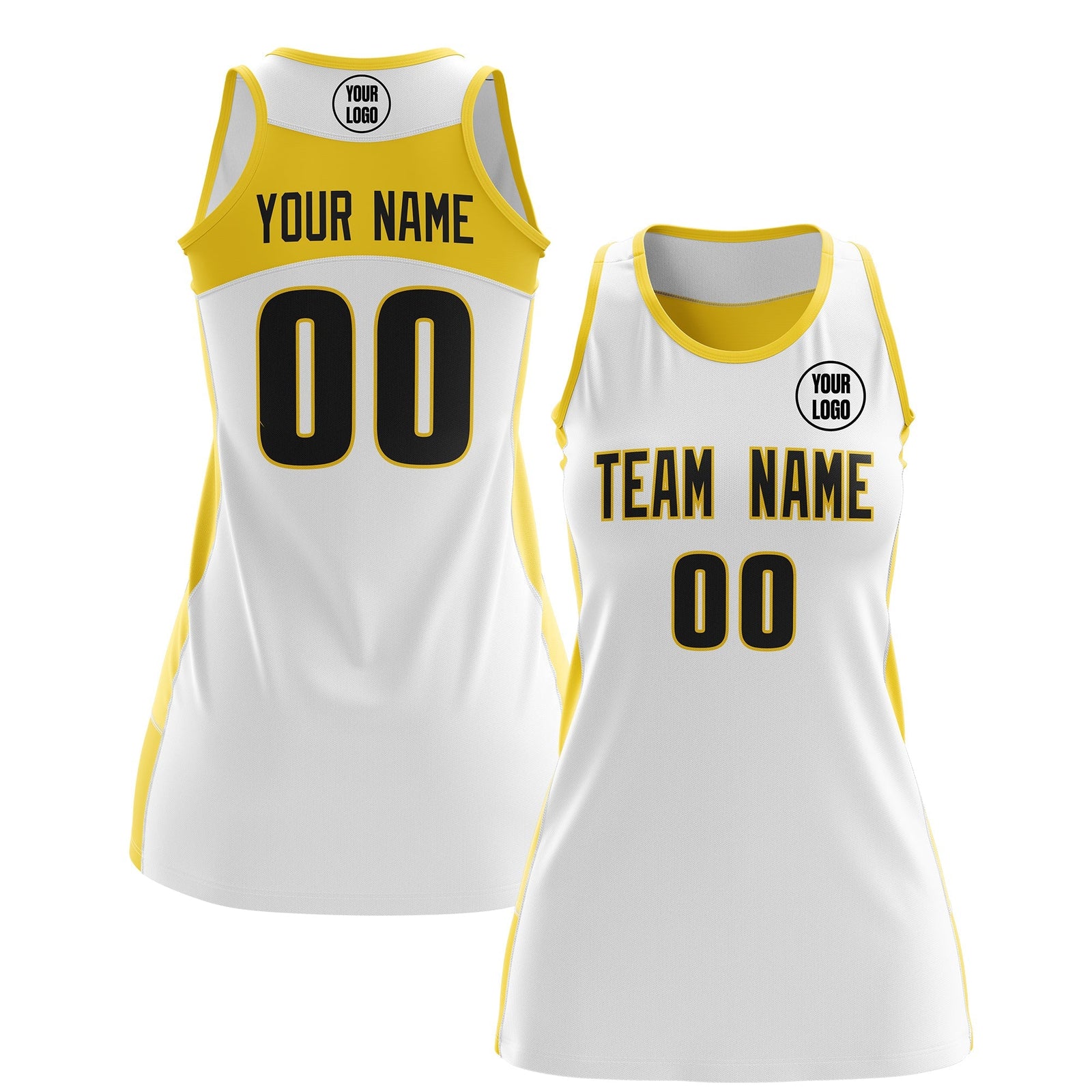 Custom Netball Dress | White Gold Classic Style Two-Tone Breathable Performance Sportswear