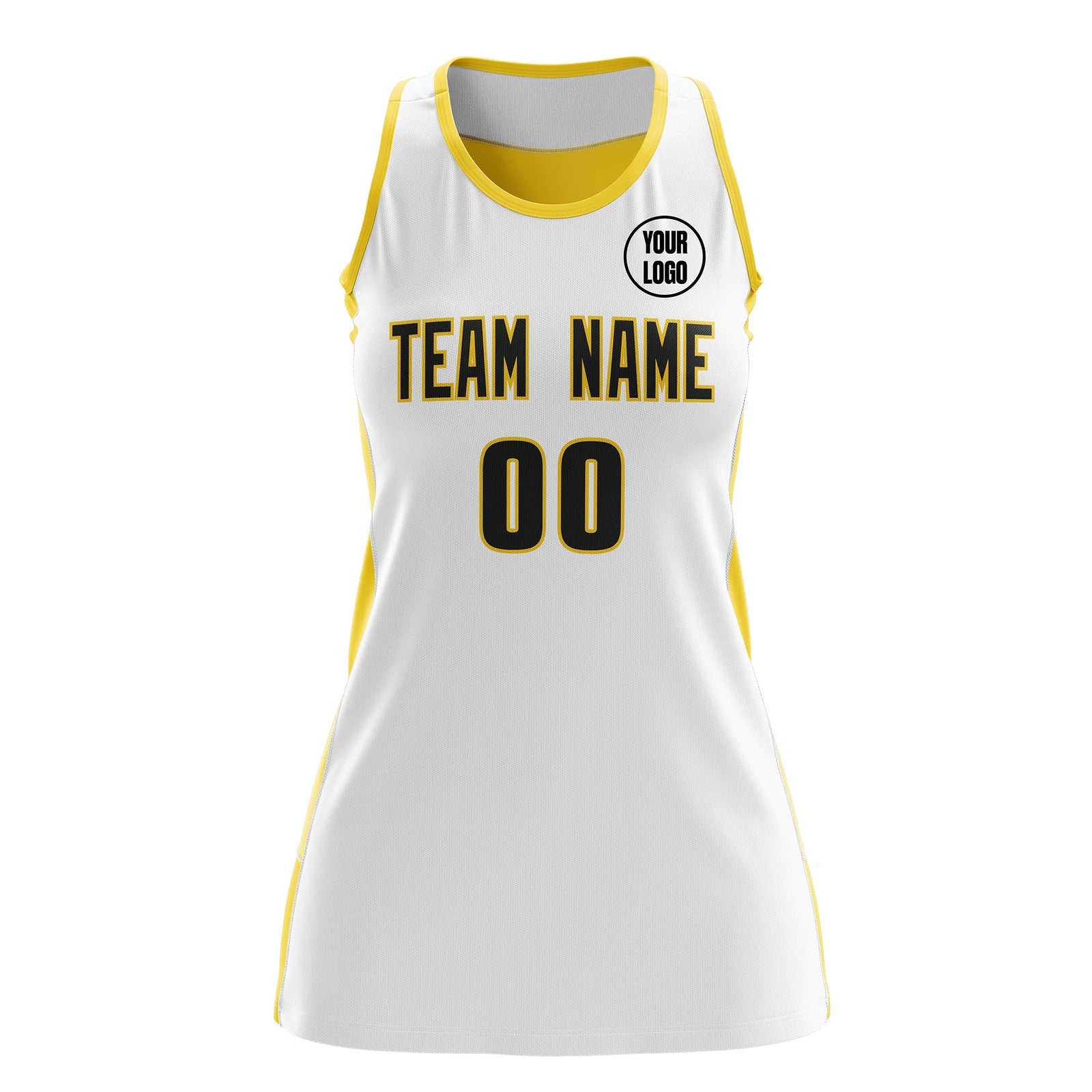 Custom Netball Dress | White Gold Classic Style Two-Tone Breathable Performance Sportswear