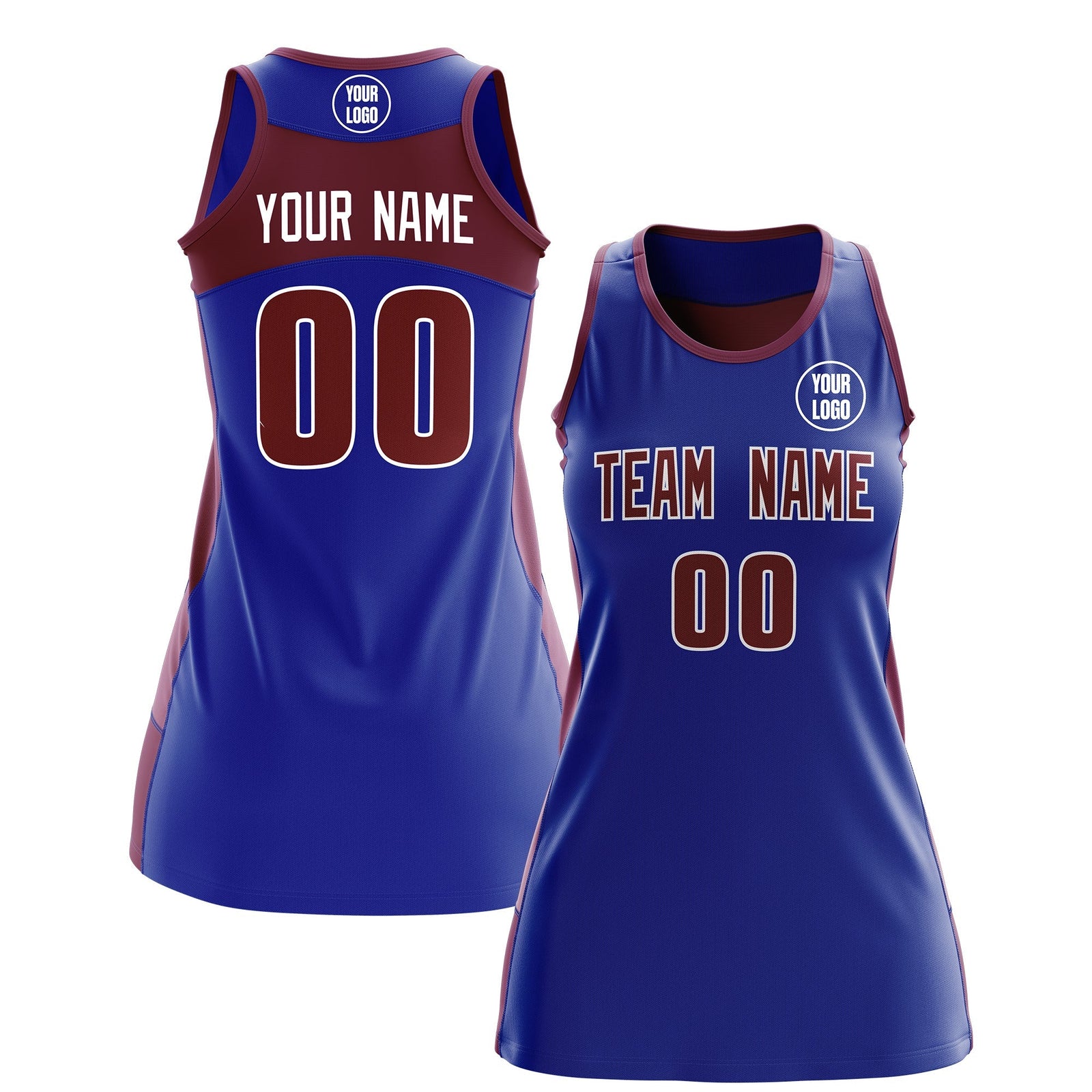Custom Netball Dress | Royal Blue Crimson Classic Style Two-Tone Match Day Uniform