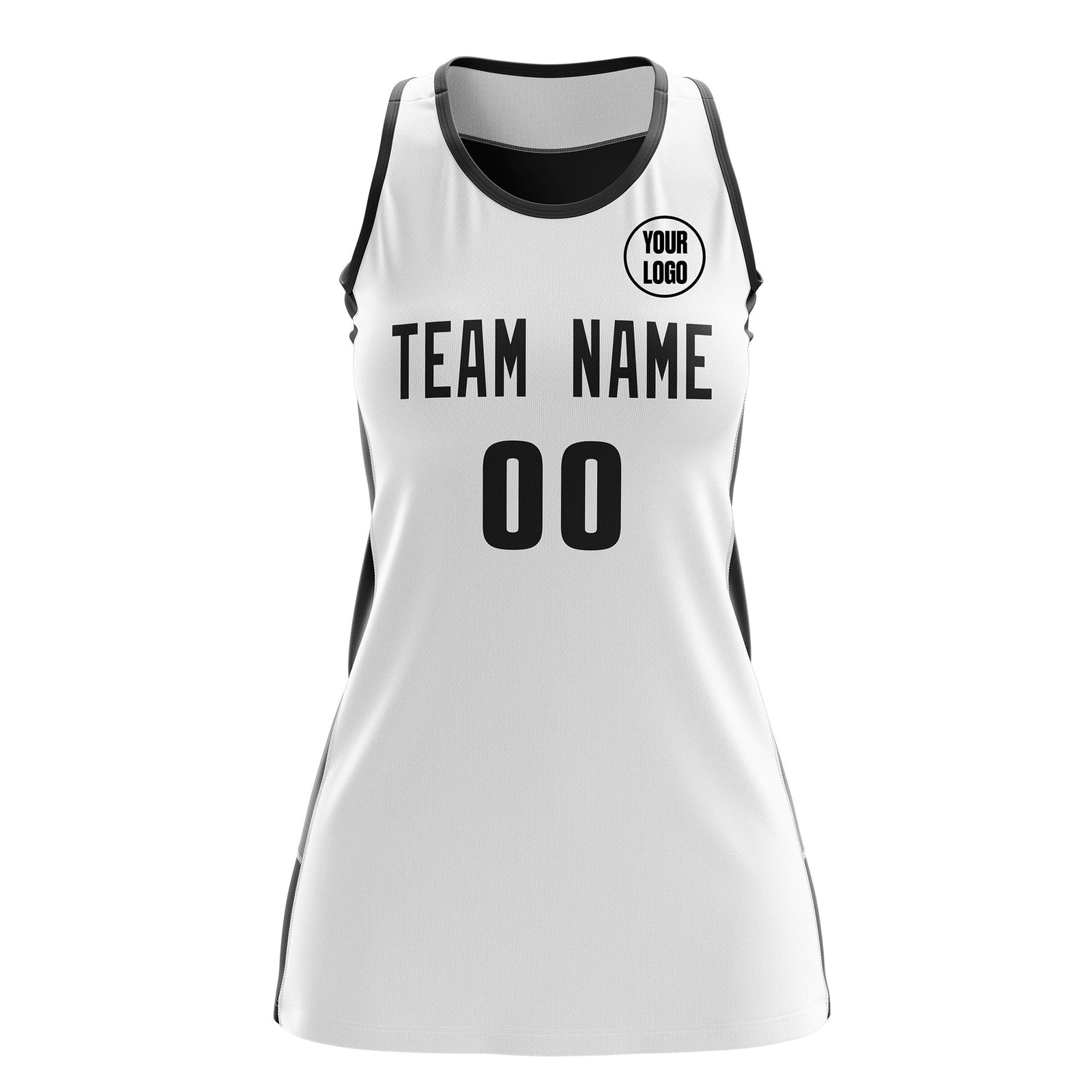 Custom Netball Dress | White Black Classic Style Two-Tone Professional Team Uniforms