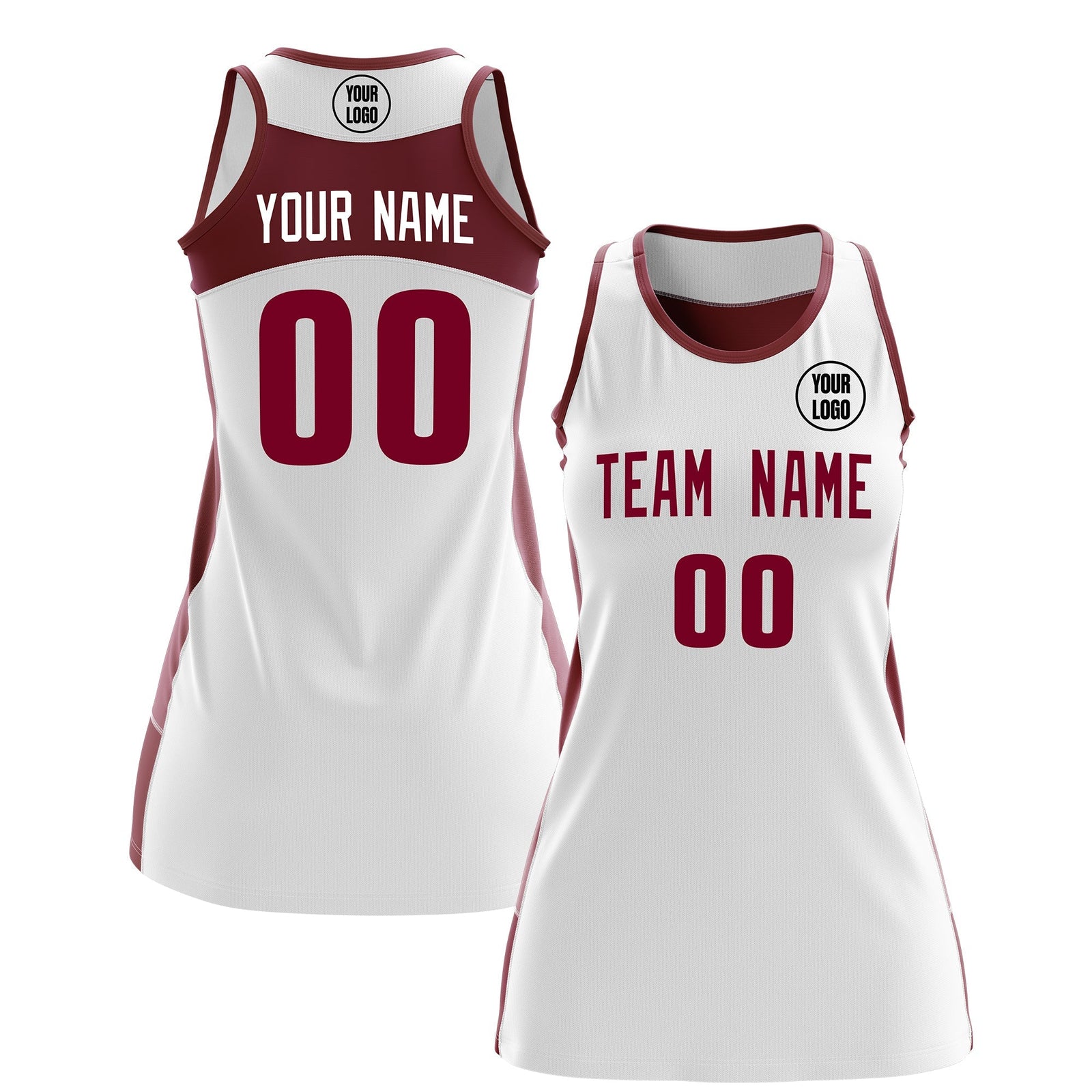 Custom Netball Dress | White Crimson Classic Style Two-Tone Match Day Uniform