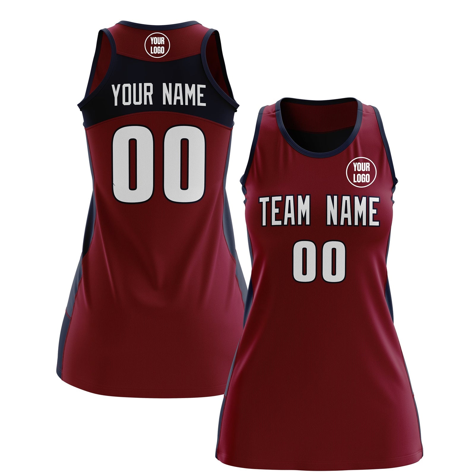 Custom Netball Dress | Crimson Navy Classic Style Two-Tone Breathable Performance Sportswear