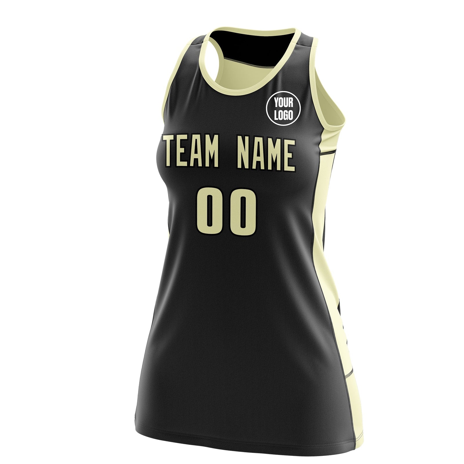 Custom Netball Dress | Black Cream Classic Style Two-Tone Breathable Performance Sportswear