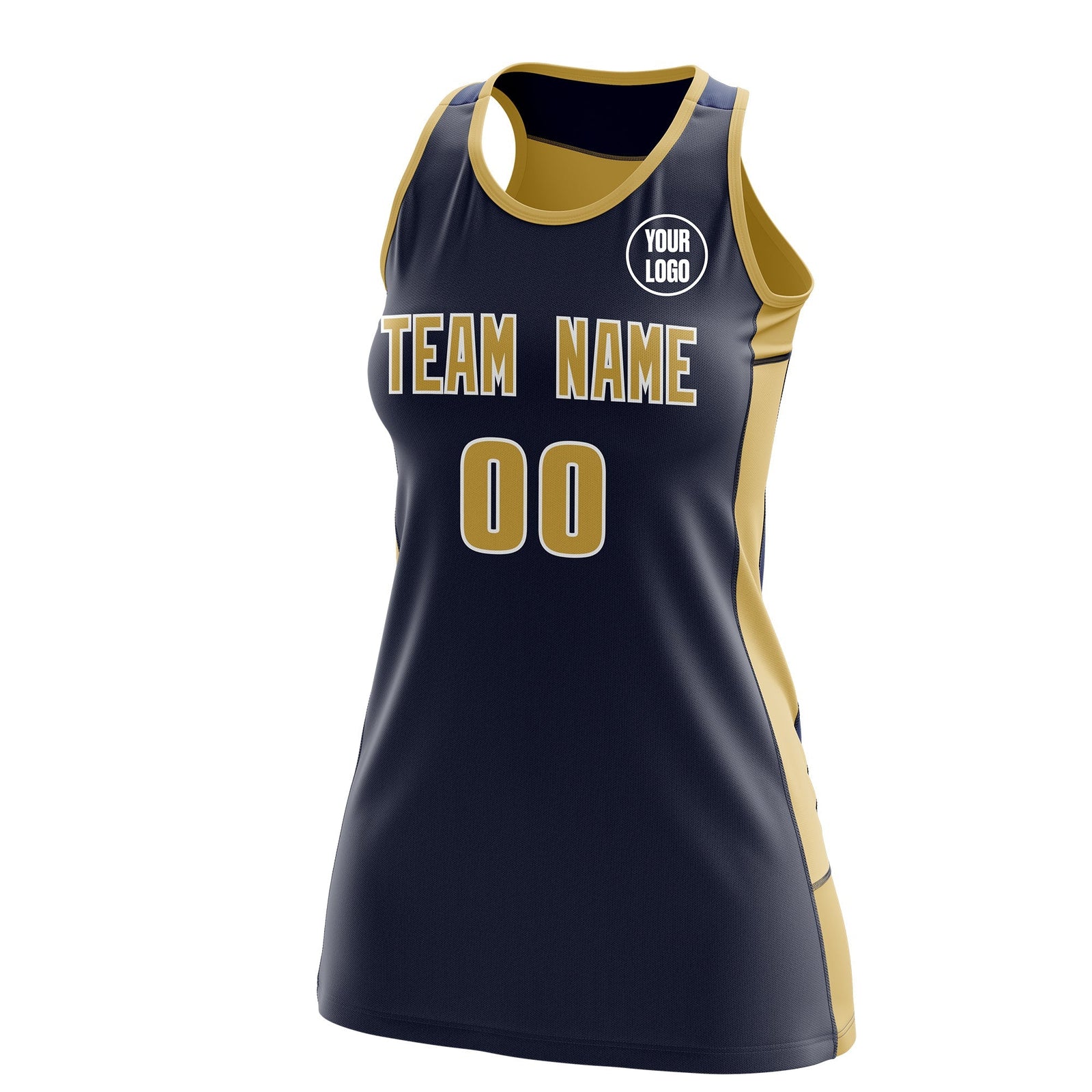 Custom Netball Dress | Navy Old Gold Classic Style Two-Tone Match Day Uniform