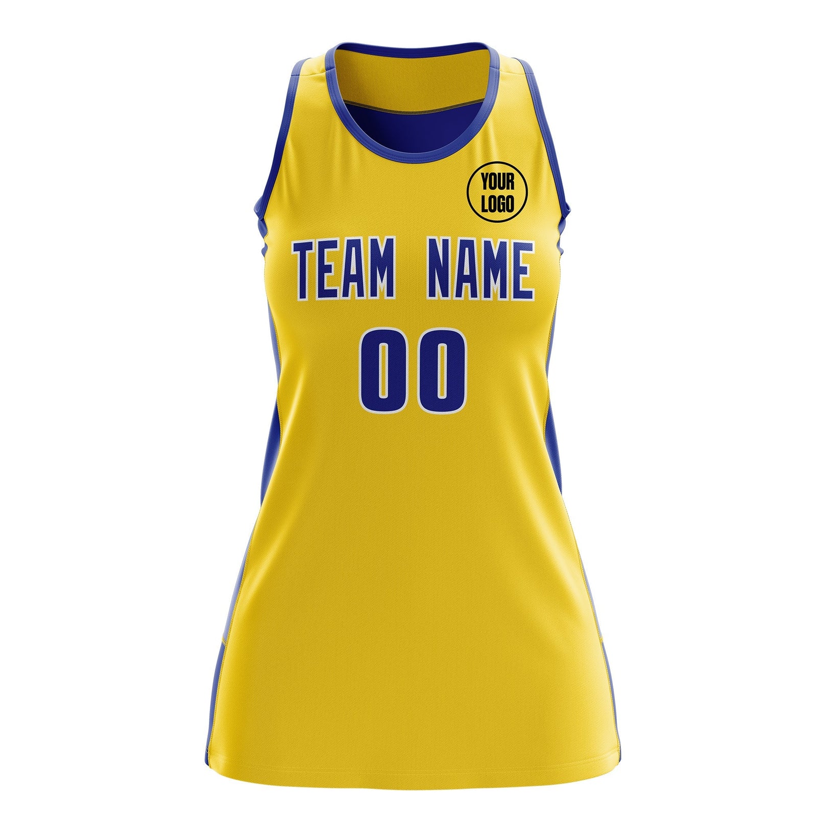 Custom Netball Dress | Gold Royal Blue Classic Style Two-Tone Professional Team Uniforms