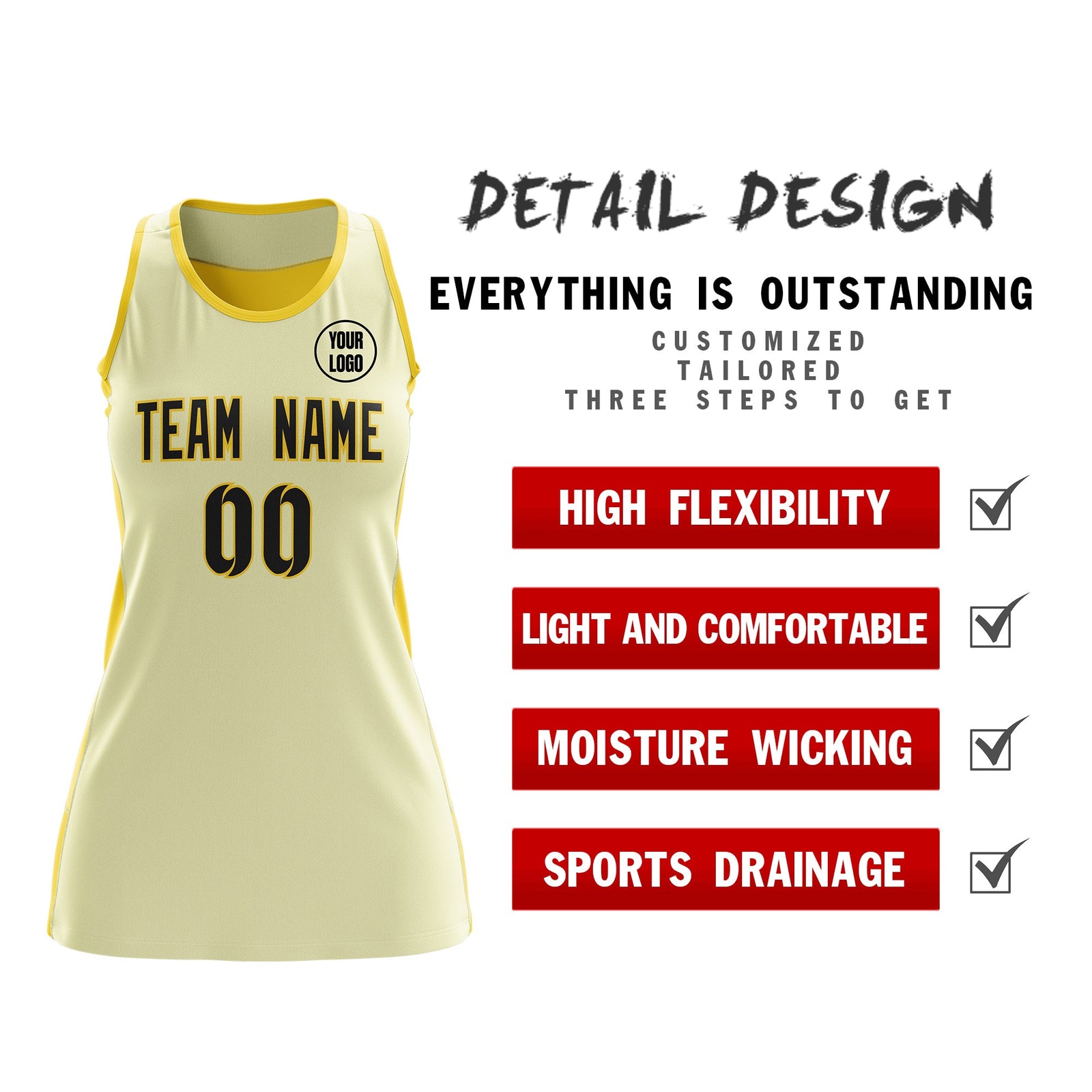 Custom Netball Dress | Cream Gold Classic Style Two-Tone Match Day Uniform