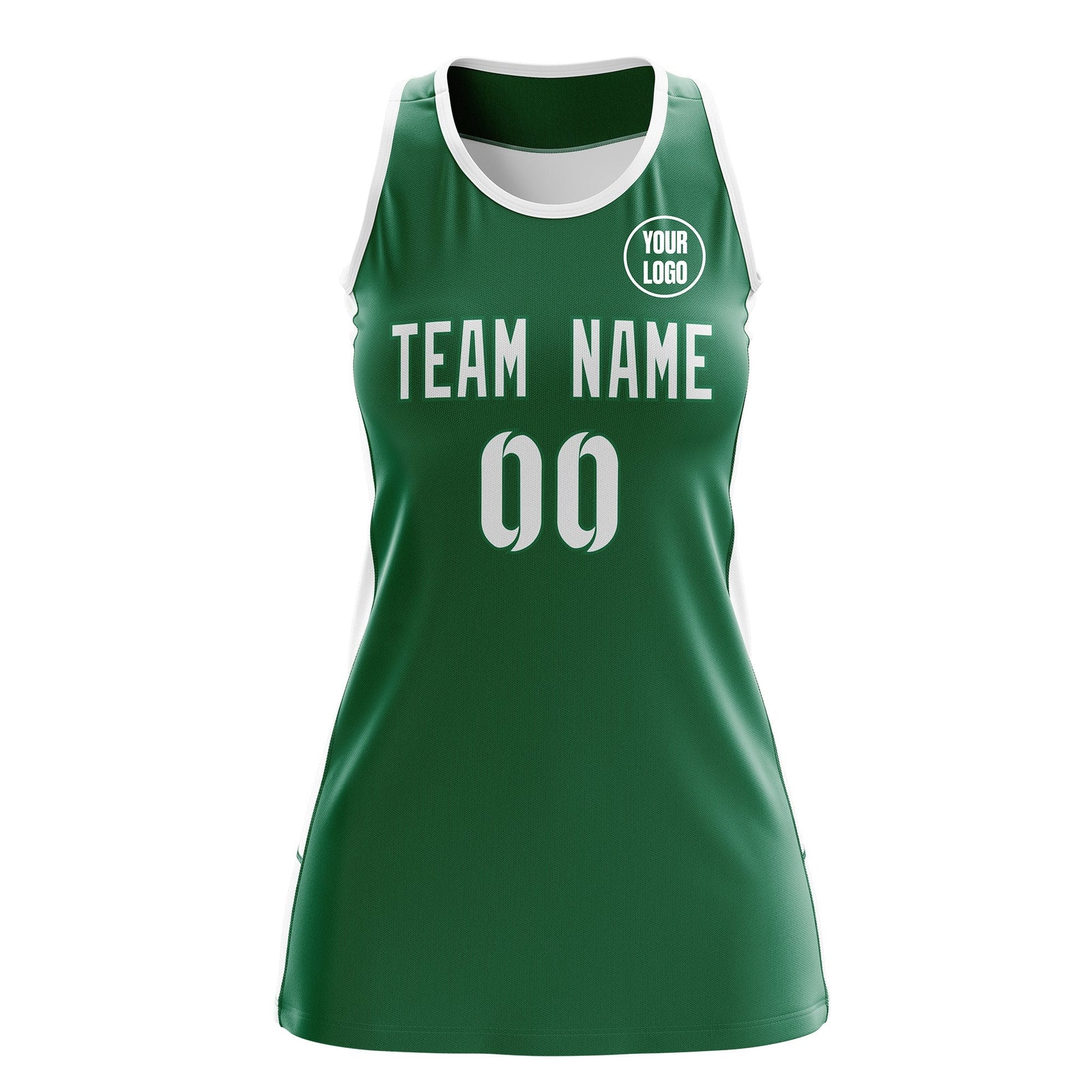 Custom Netball Dress | Kelly Green White Classic Style Two-Tone Breathable Performance Sportswear