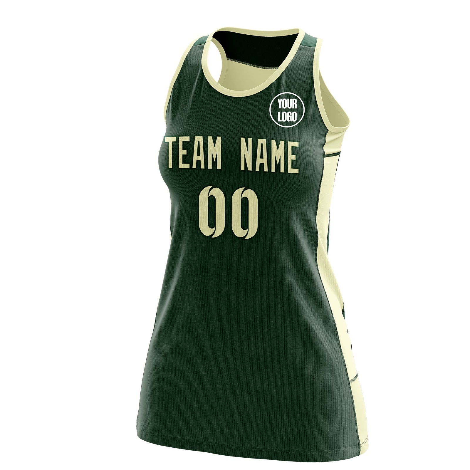 Custom Netball Dress | Green Cream Classic Style Two-Tone Match Day Uniform