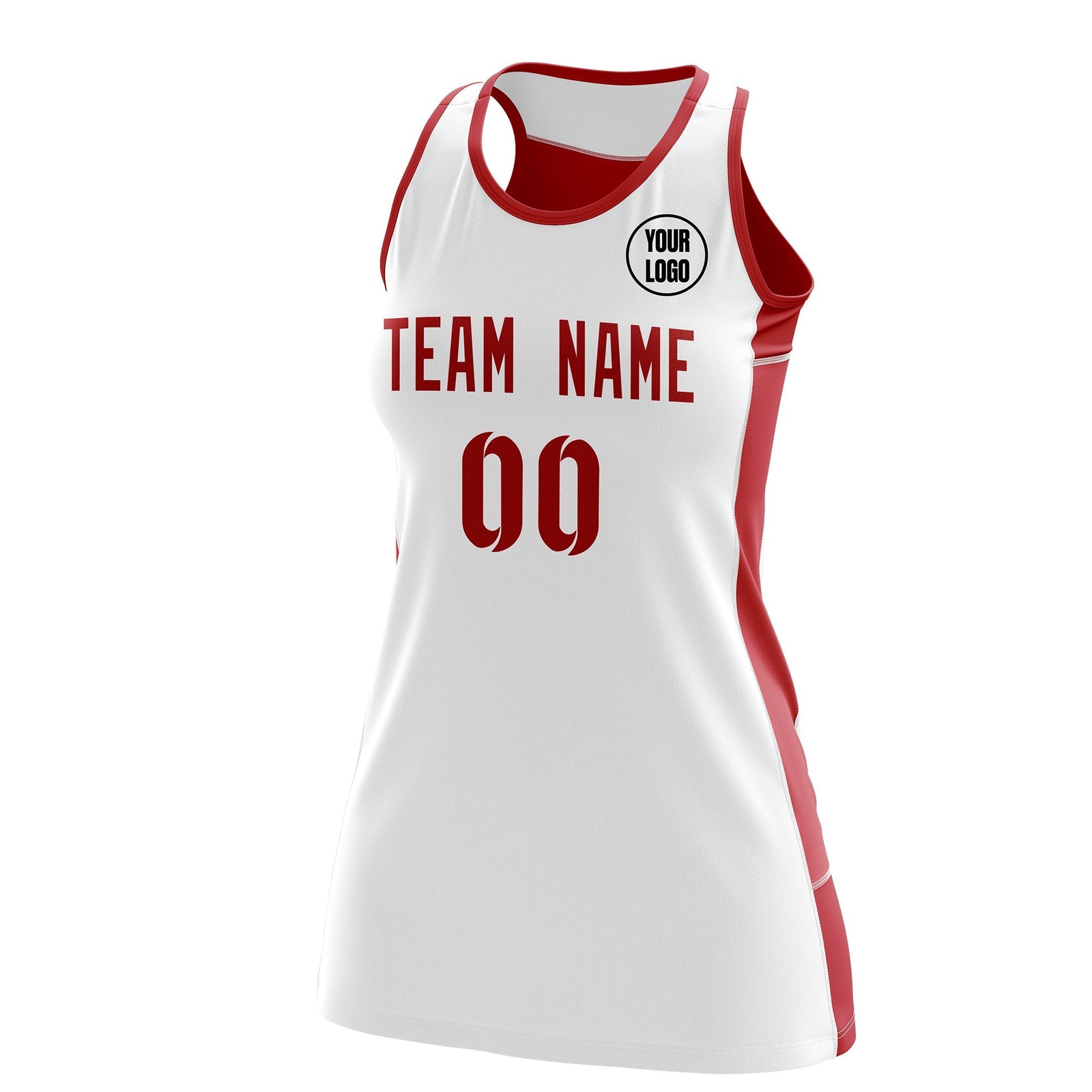 Custom Netball Dress | White Red Classic Style Two-Tone Professional Team Uniforms