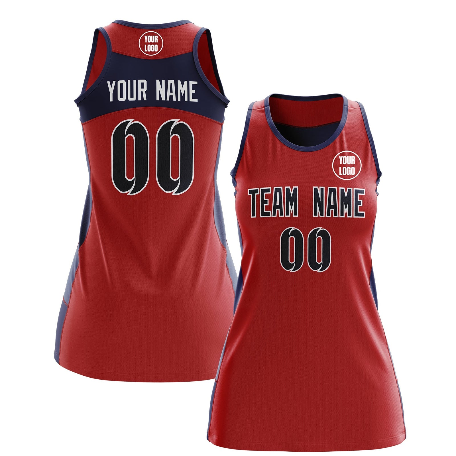 Custom Netball Dress | Red Navy Classic Style Two-Tone Professional Team Uniforms