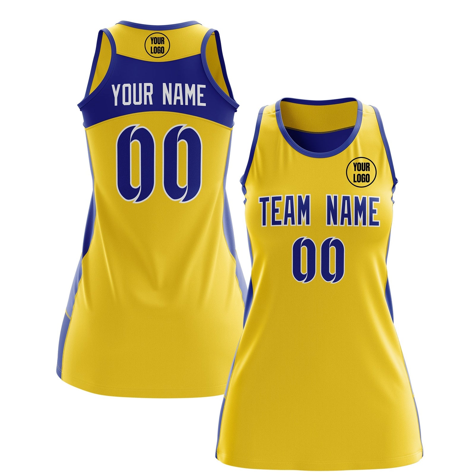 Custom Netball Dress | Gold Royal Blue Classic Style Two-Tone Professional Team Uniforms