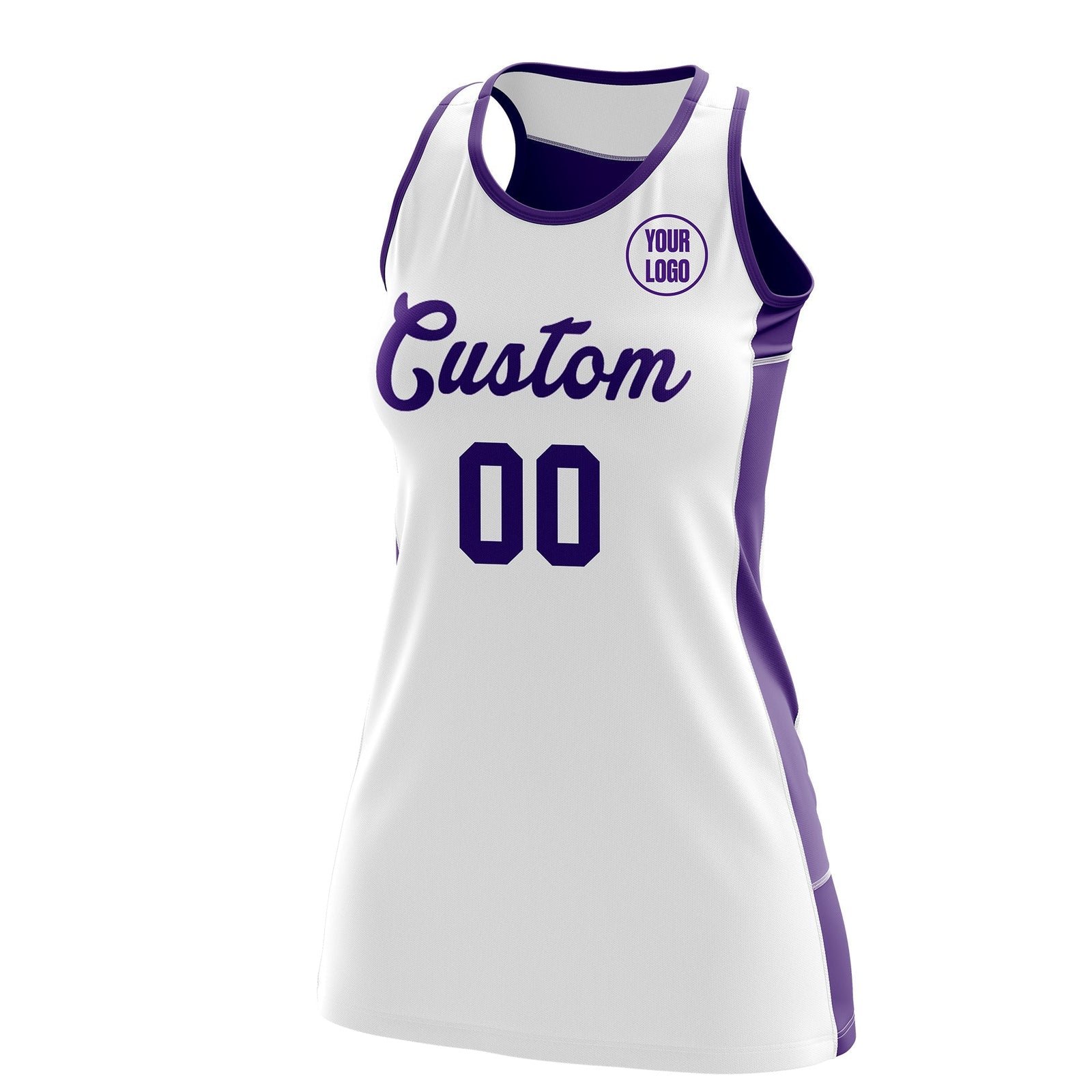 Custom Netball Dress | White Purple Classic Style Two-Tone Breathable Performance Sportswear