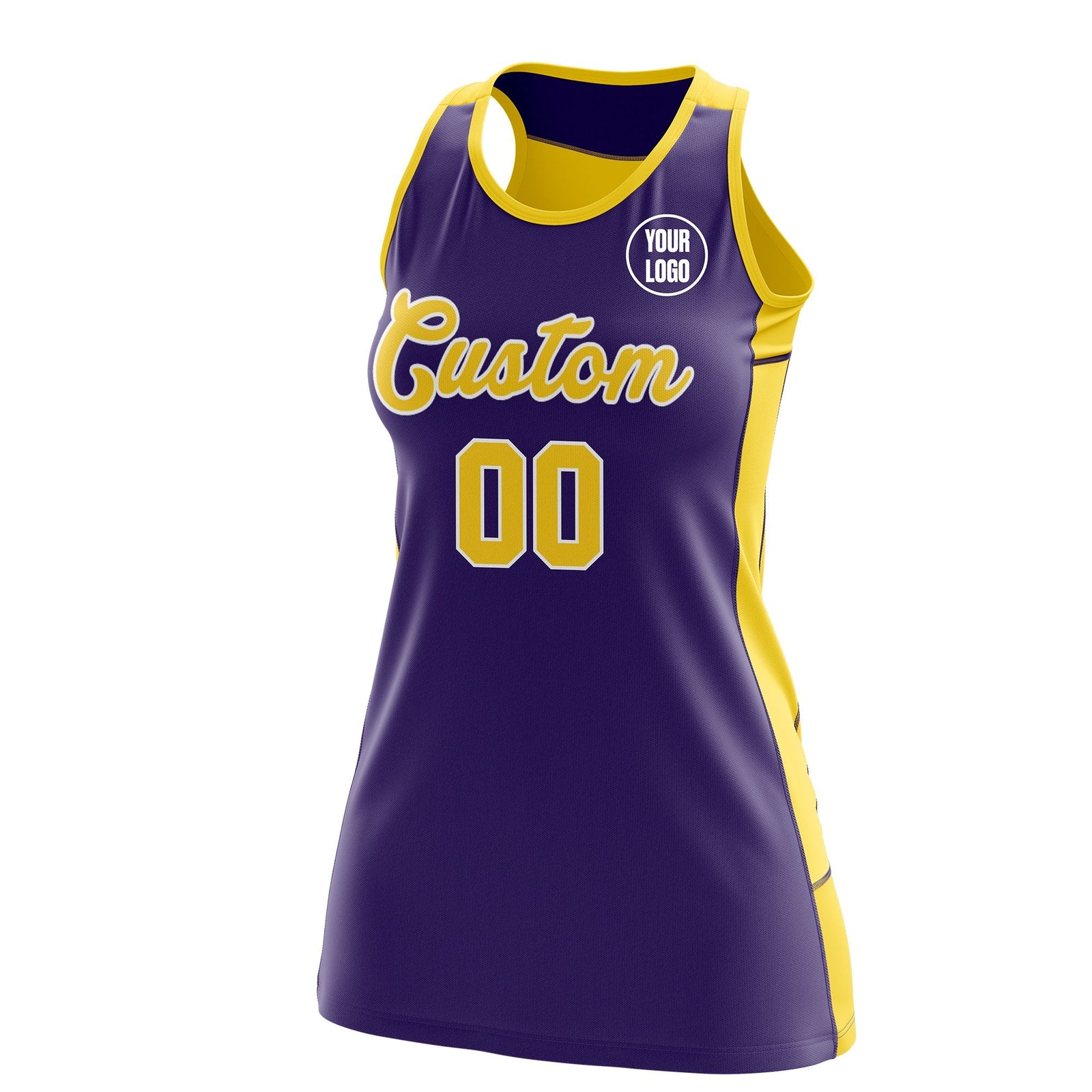 Custom Netball Dress | Purple Gold Classic Style Two-Tone Professional Team Uniforms