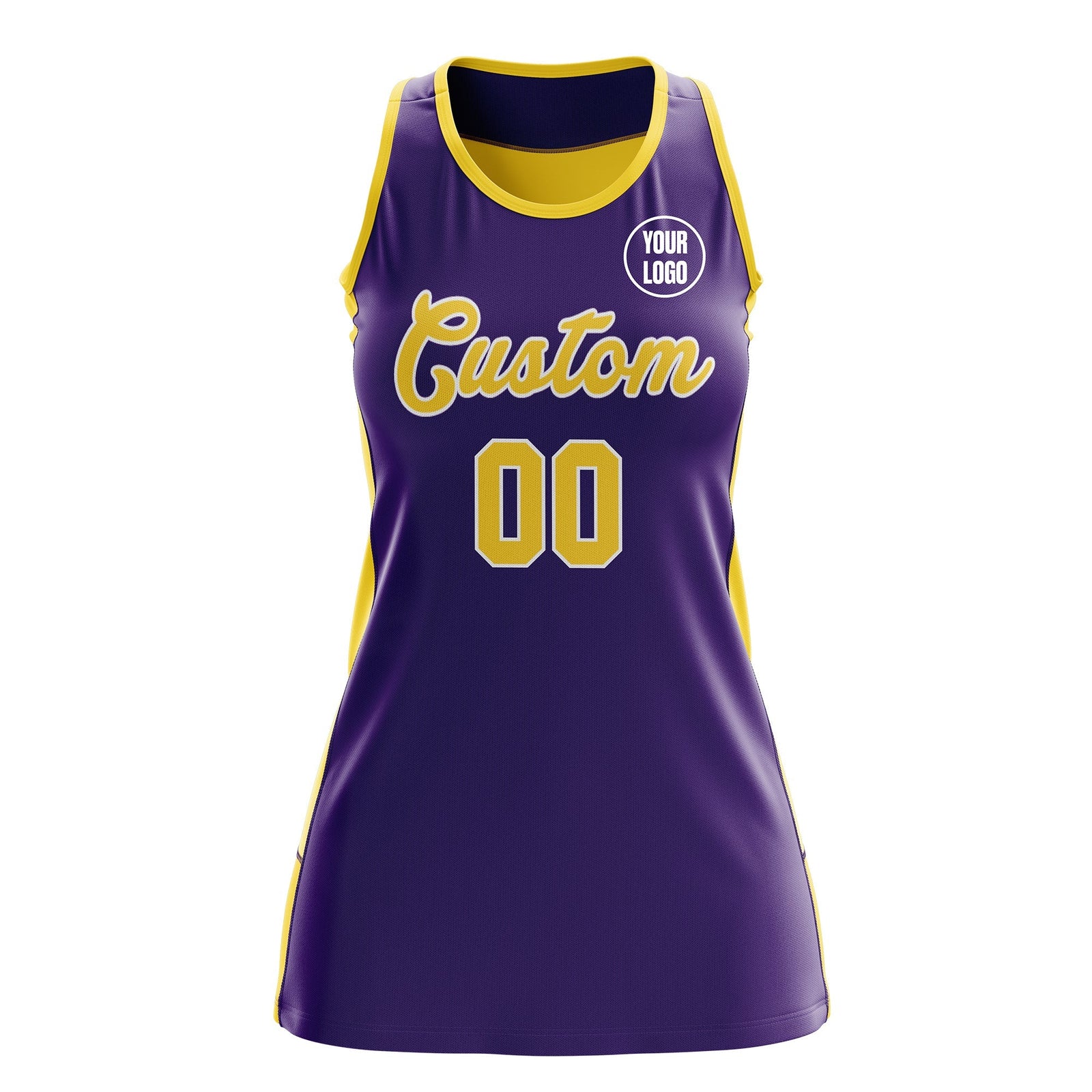 Custom Netball Dress | Purple Gold Classic Style Two-Tone Professional Team Uniforms