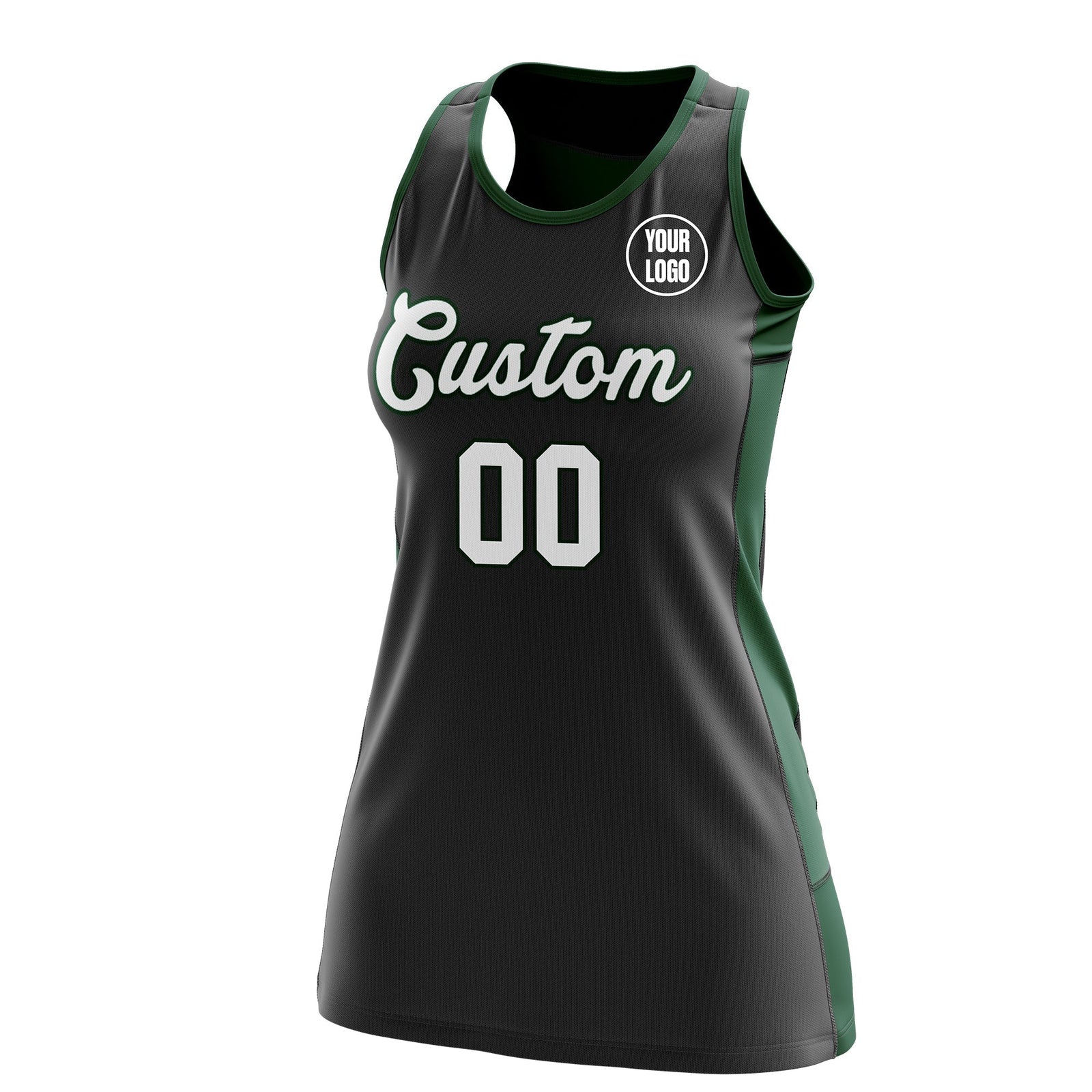 Custom Netball Dress | Black Green Classic Style Two-Tone Breathable Performance Sportswear