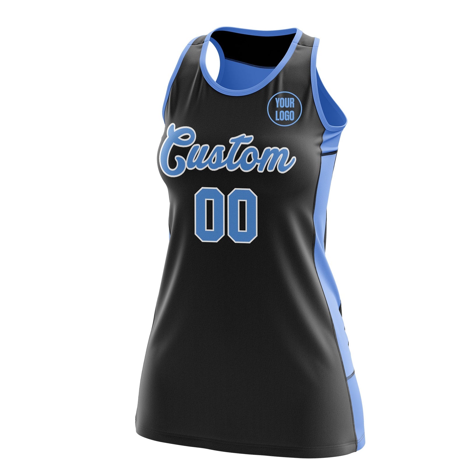 Custom Netball Dress | Black Powder Blue Classic Style Two-Tone Professional Team Uniforms