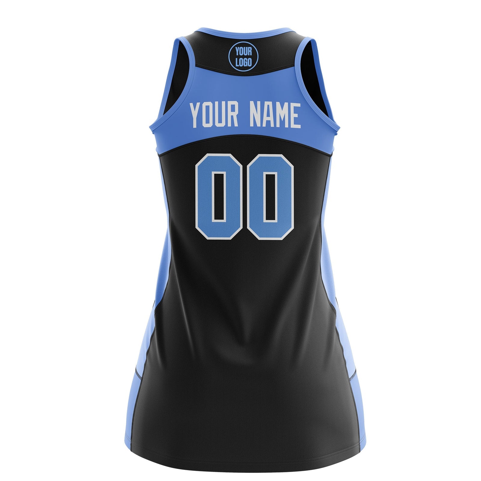 Custom Netball Dress | Black Powder Blue Classic Style Two-Tone Professional Team Uniforms