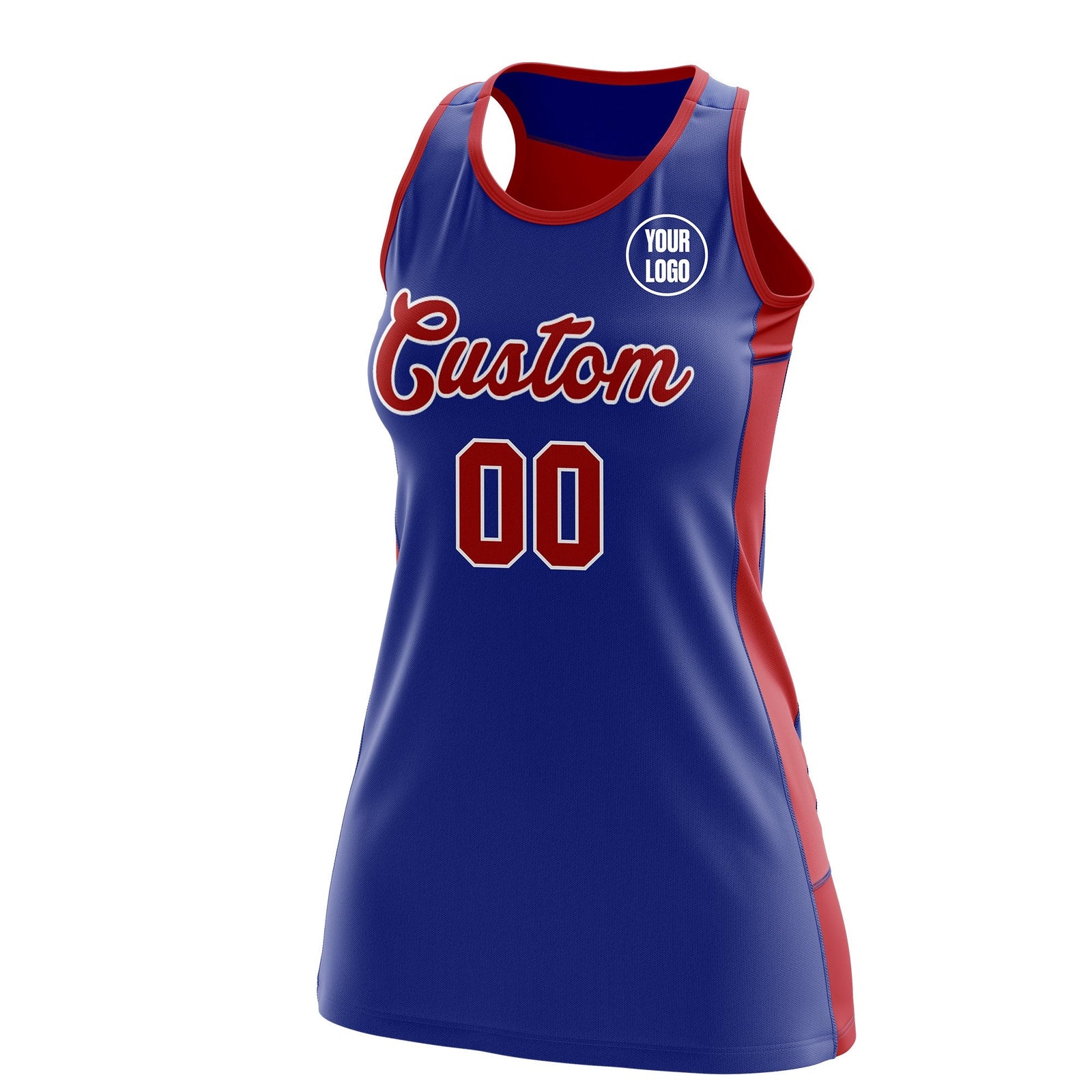 Custom Netball Dress | Royal Blue Red Classic Style Two-Tone Professional Team Uniforms