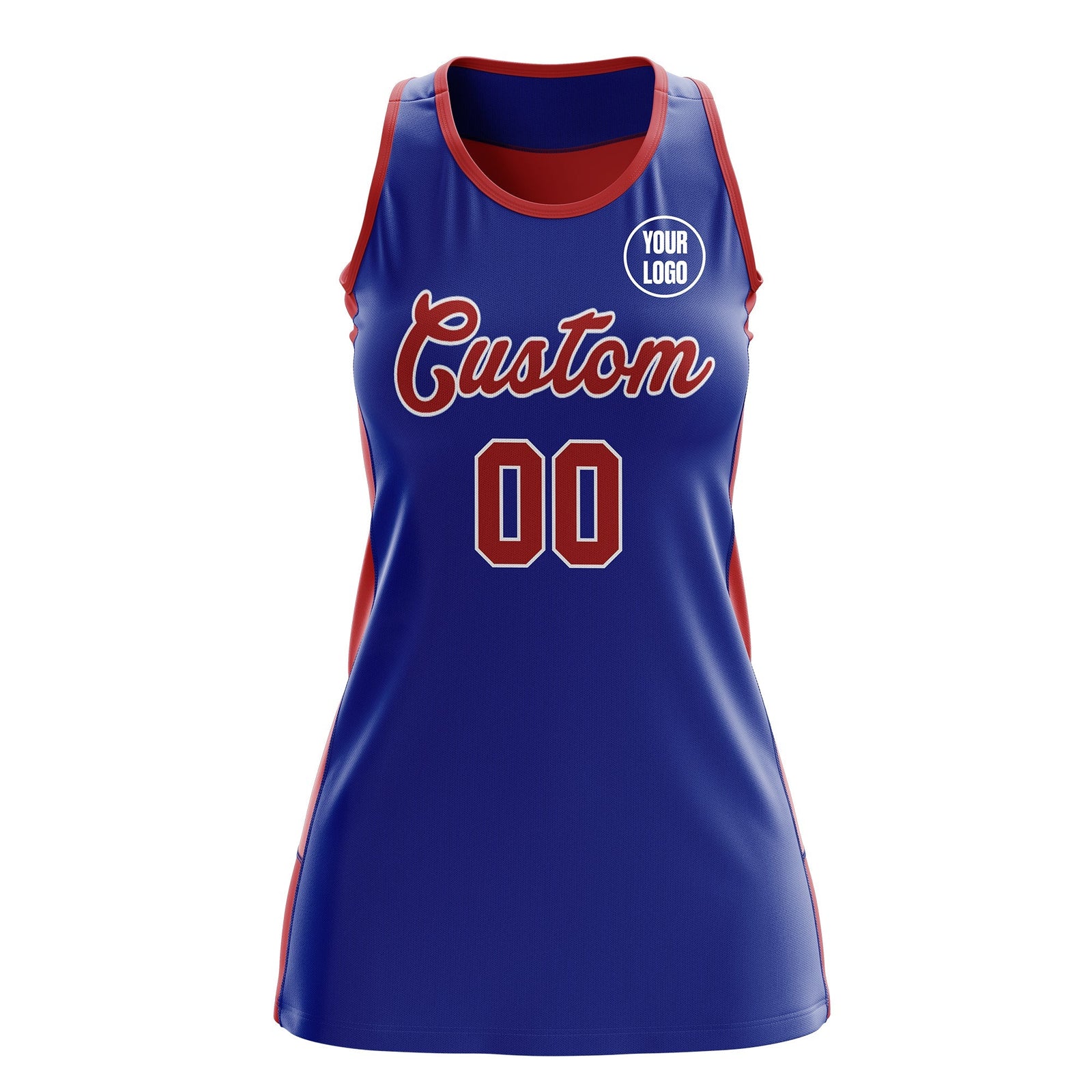 Custom Netball Dress | Royal Blue Red Classic Style Two-Tone Professional Team Uniforms
