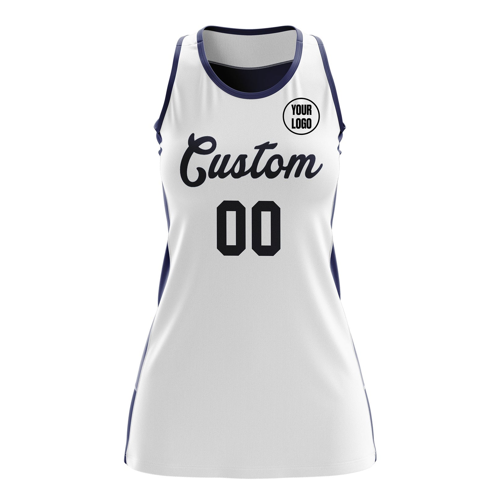 Custom Netball Dress | White Navy Classic Style Two-Tone Match Day Uniform