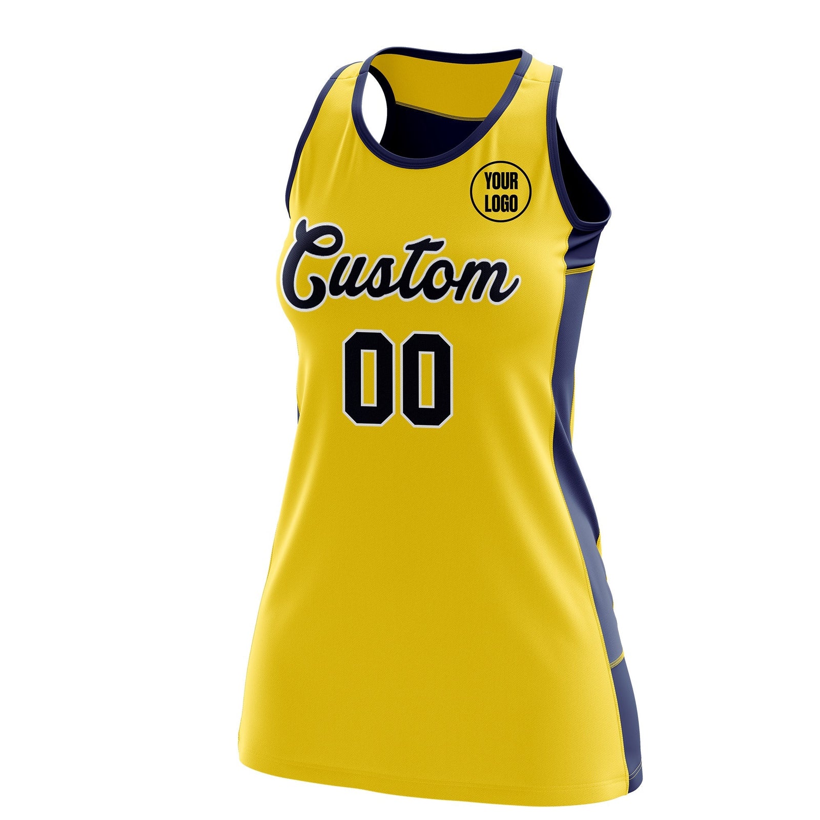 Custom Netball Dress | Gold Navy Classic Style Two-Tone Professional Team Uniforms