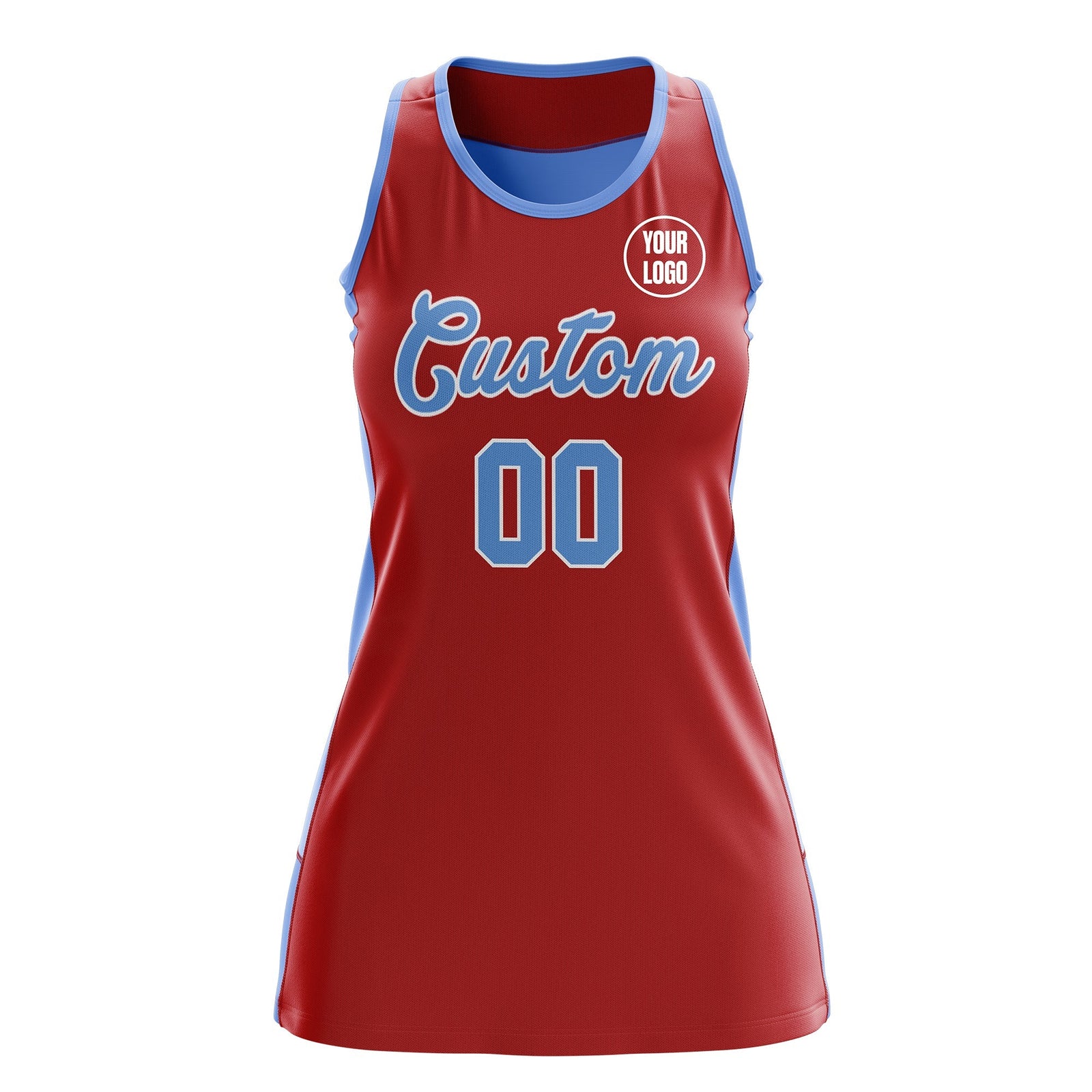 Custom Netball Dress | Red Powder Blue Classic Style Two-Tone Breathable Performance Sportswear