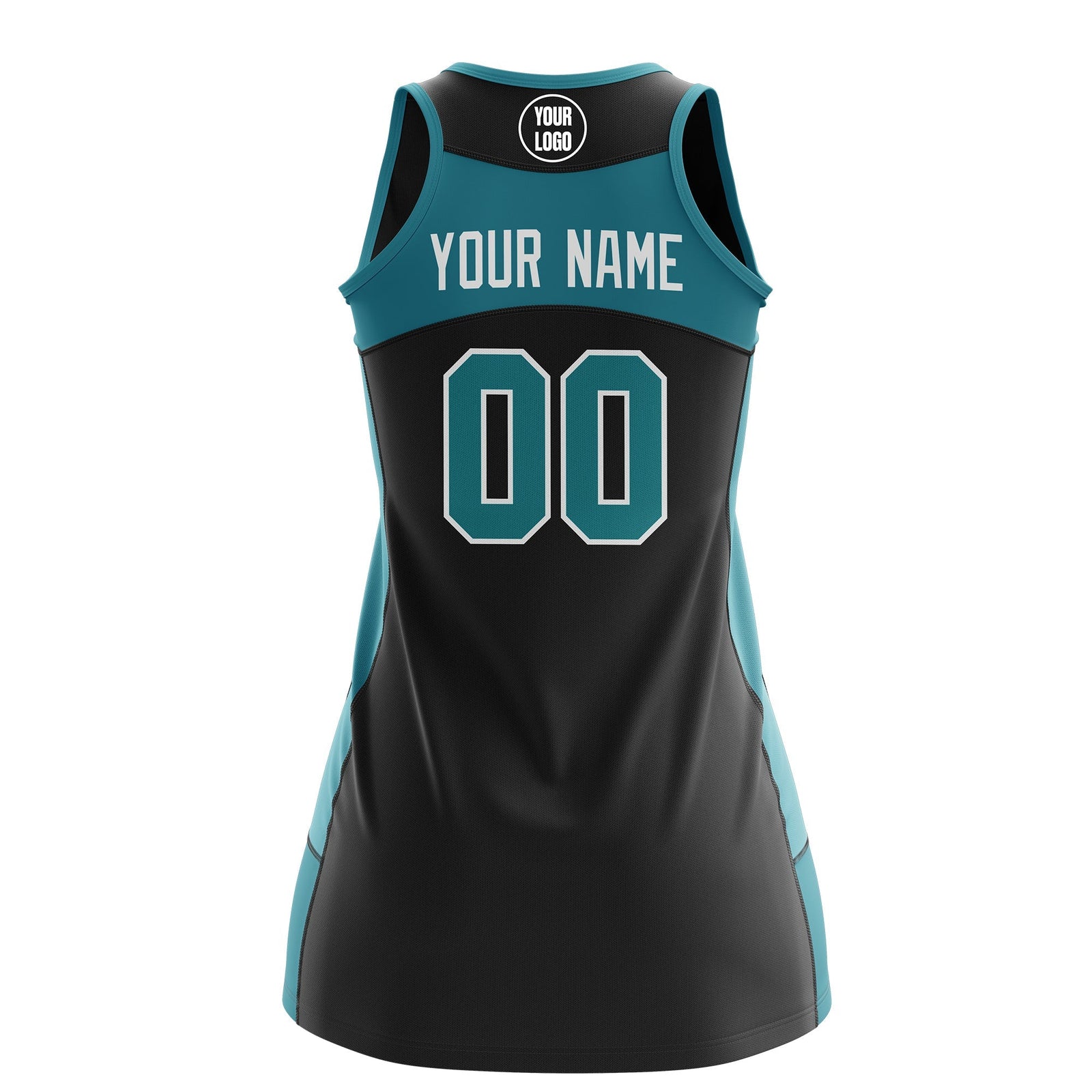 Custom Netball Dress | Black Teal Classic Style Two-Tone Professional Team Uniforms