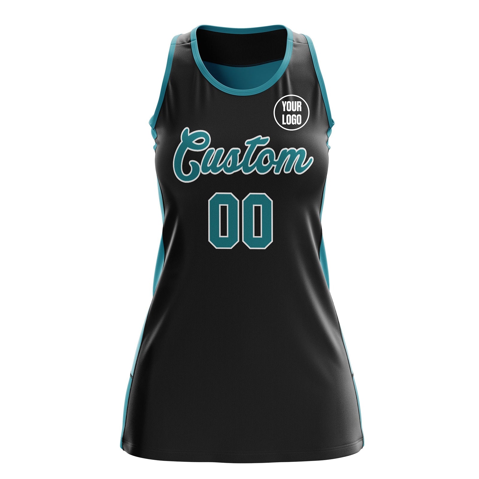Custom Netball Dress | Black Teal Classic Style Two-Tone Professional Team Uniforms