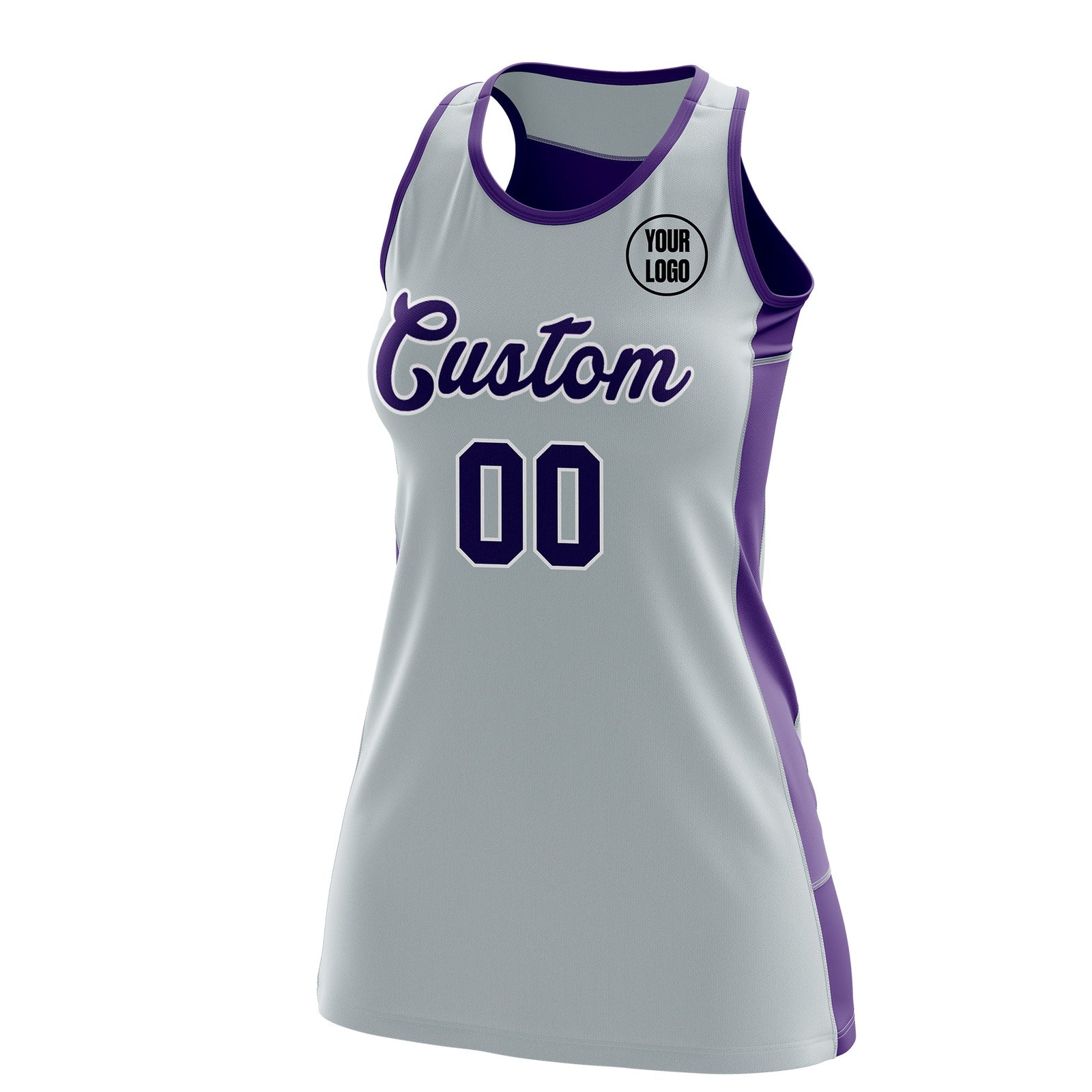 Custom Netball Dress | Silver Purple Classic Style Two-Tone Match Day Uniform