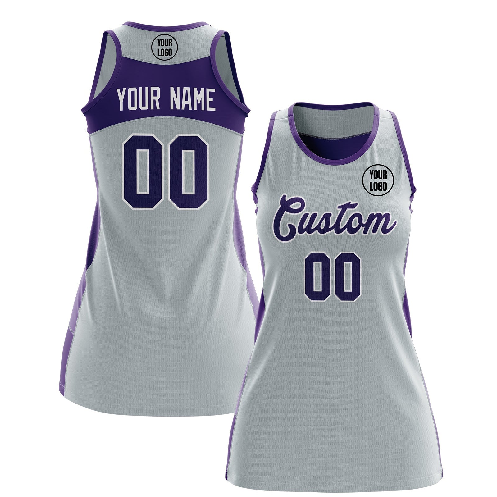 Custom Netball Dress | Silver Purple Classic Style Two-Tone Match Day Uniform