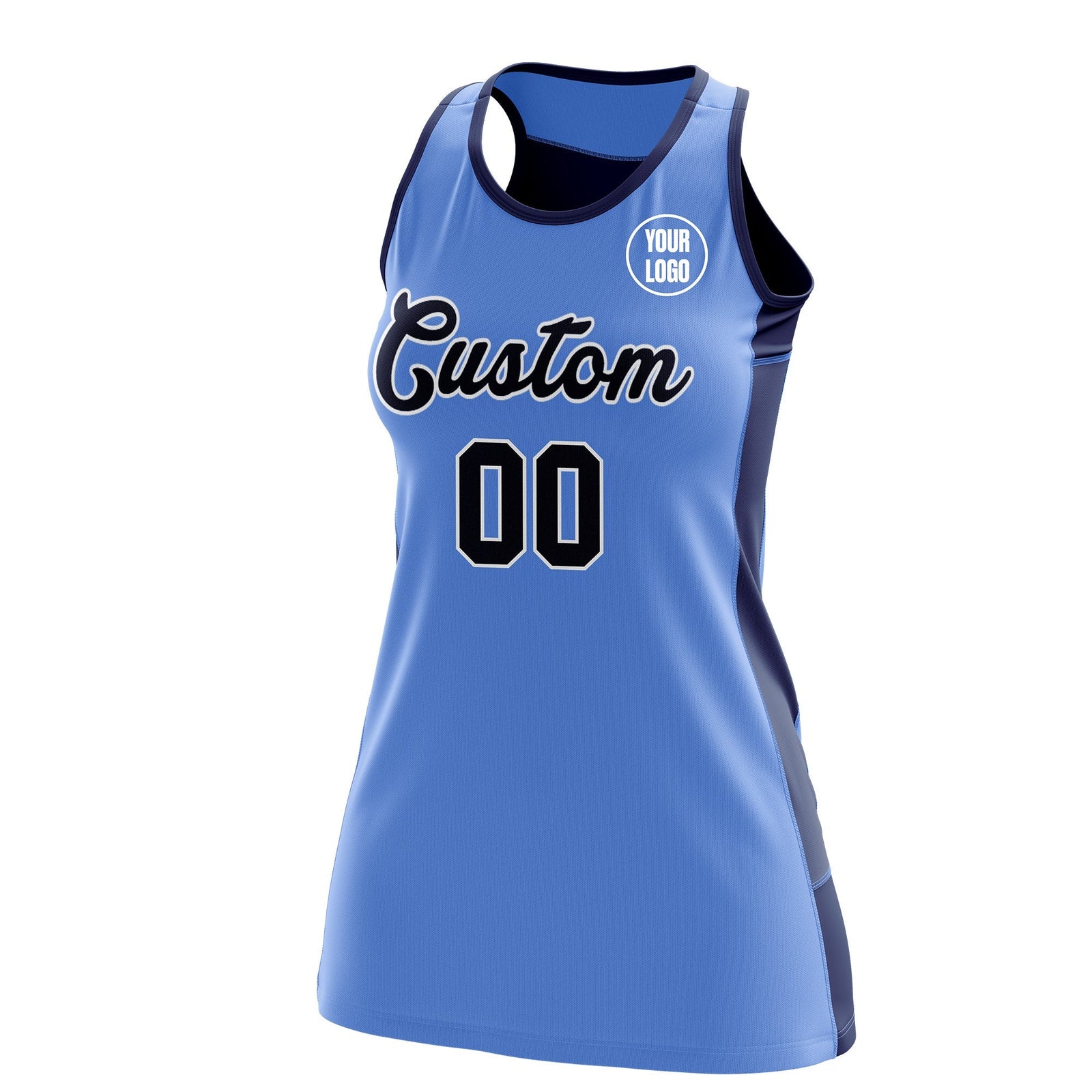 Custom Netball Dress | Powder Blue Navy Classic Style Two-Tone Breathable Performance Sportswear