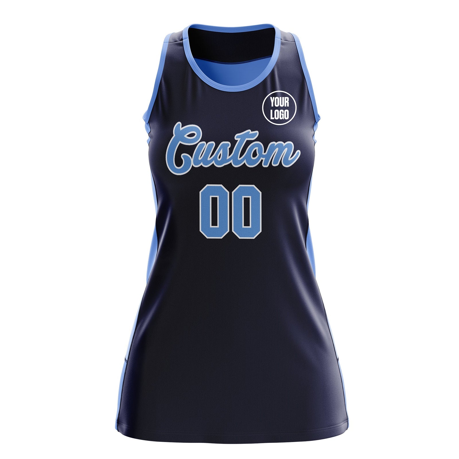 Custom Netball Dress | Navy Powder Blue Classic Style Two-Tone Professional Team Uniforms