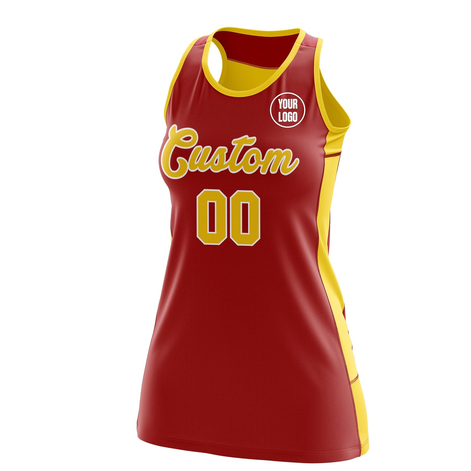 Custom Netball Dress | Red Gold Classic Style Two-Tone Match Day Uniform