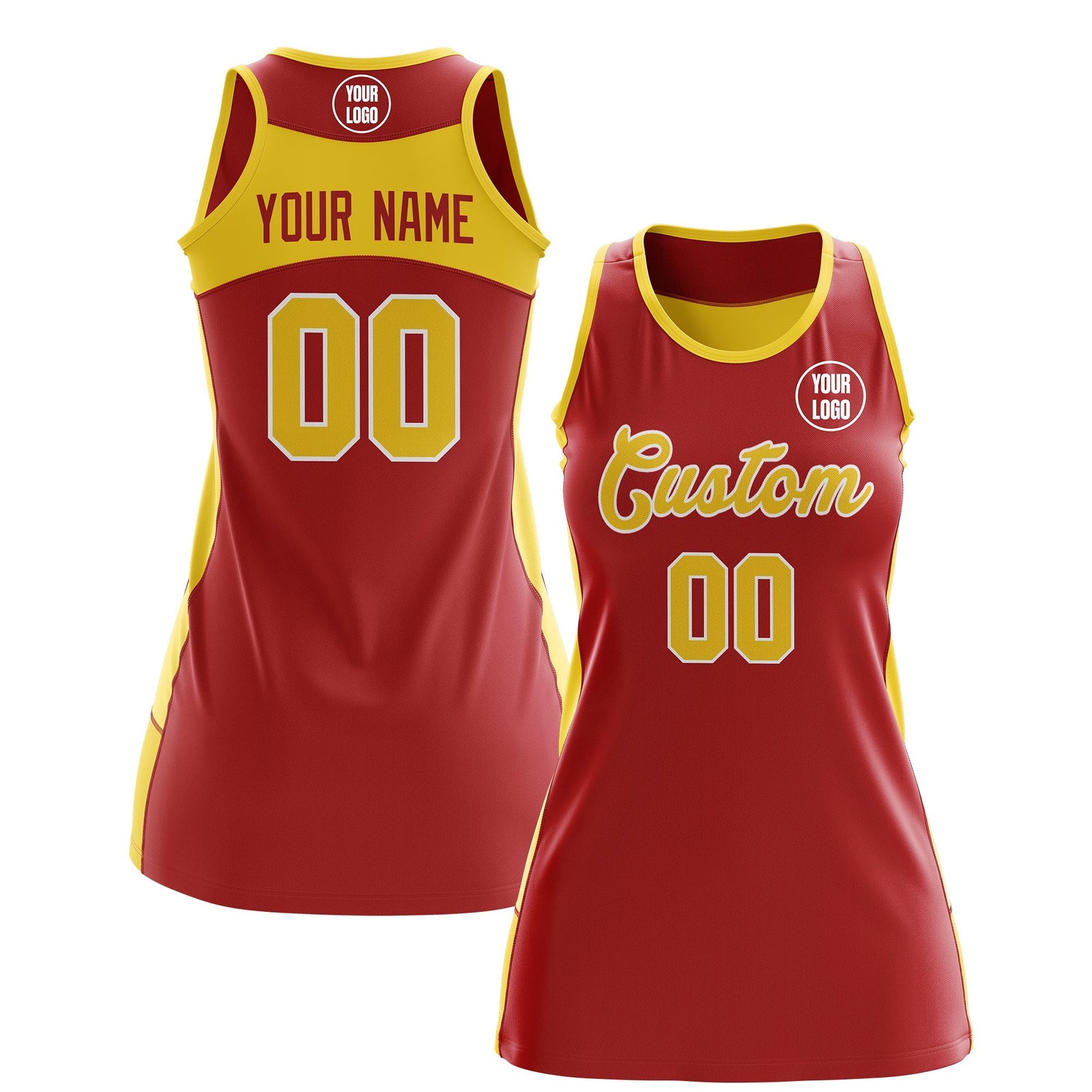 Custom Netball Dress | Red Gold Classic Style Two-Tone Match Day Uniform