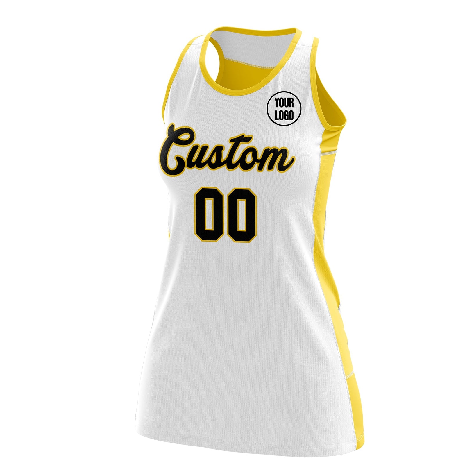 Custom Netball Dress | White Gold Classic Style Two-Tone Breathable Performance Sportswear