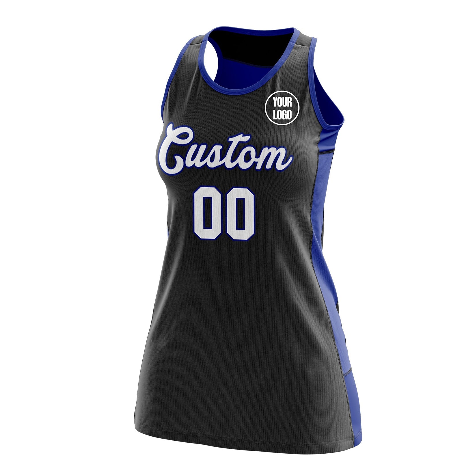 Custom Netball Dress | Black Royal Blue Classic Style Two-Tone Professional Team Uniforms
