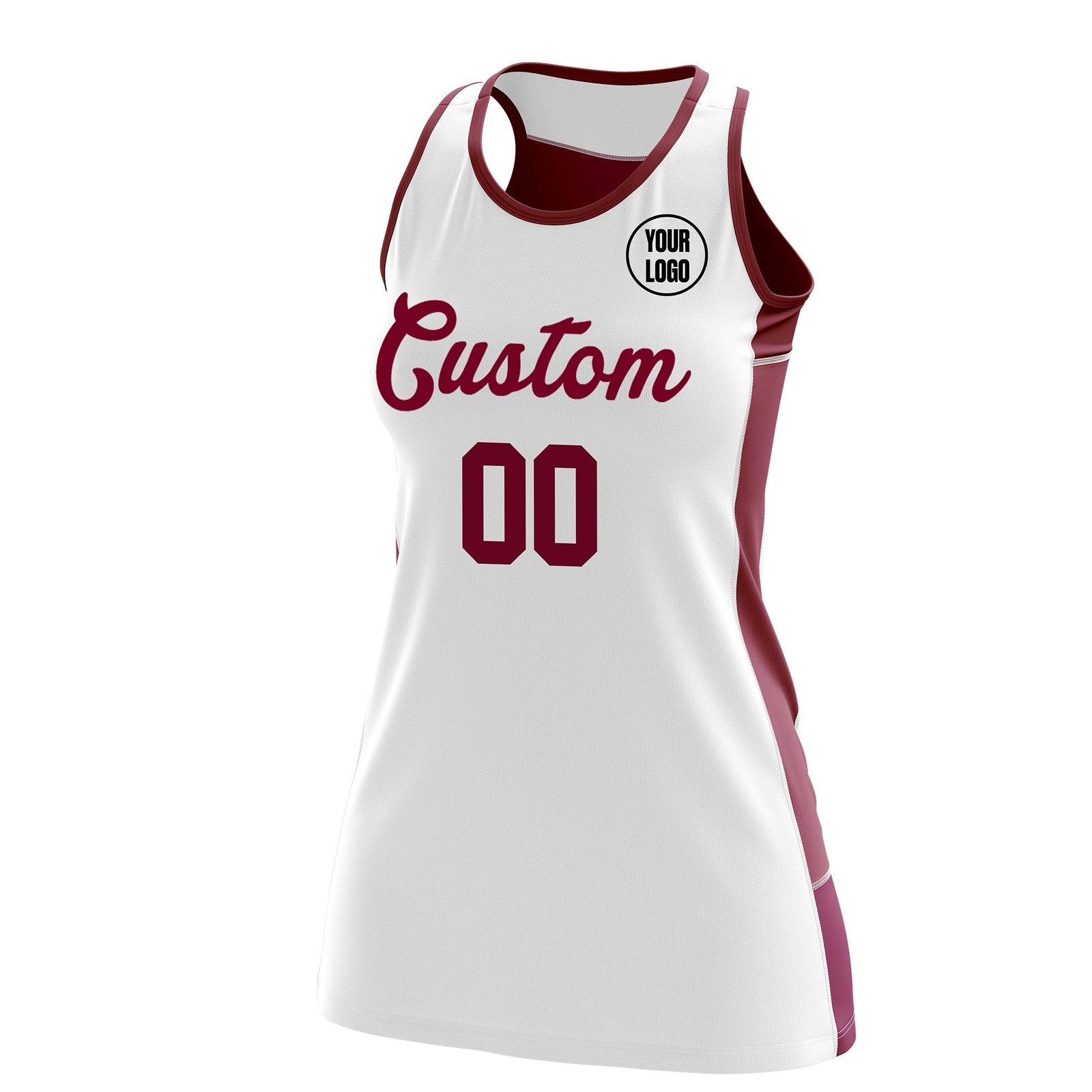 Custom Netball Dress | White Crimson Classic Style Two-Tone Match Day Uniform