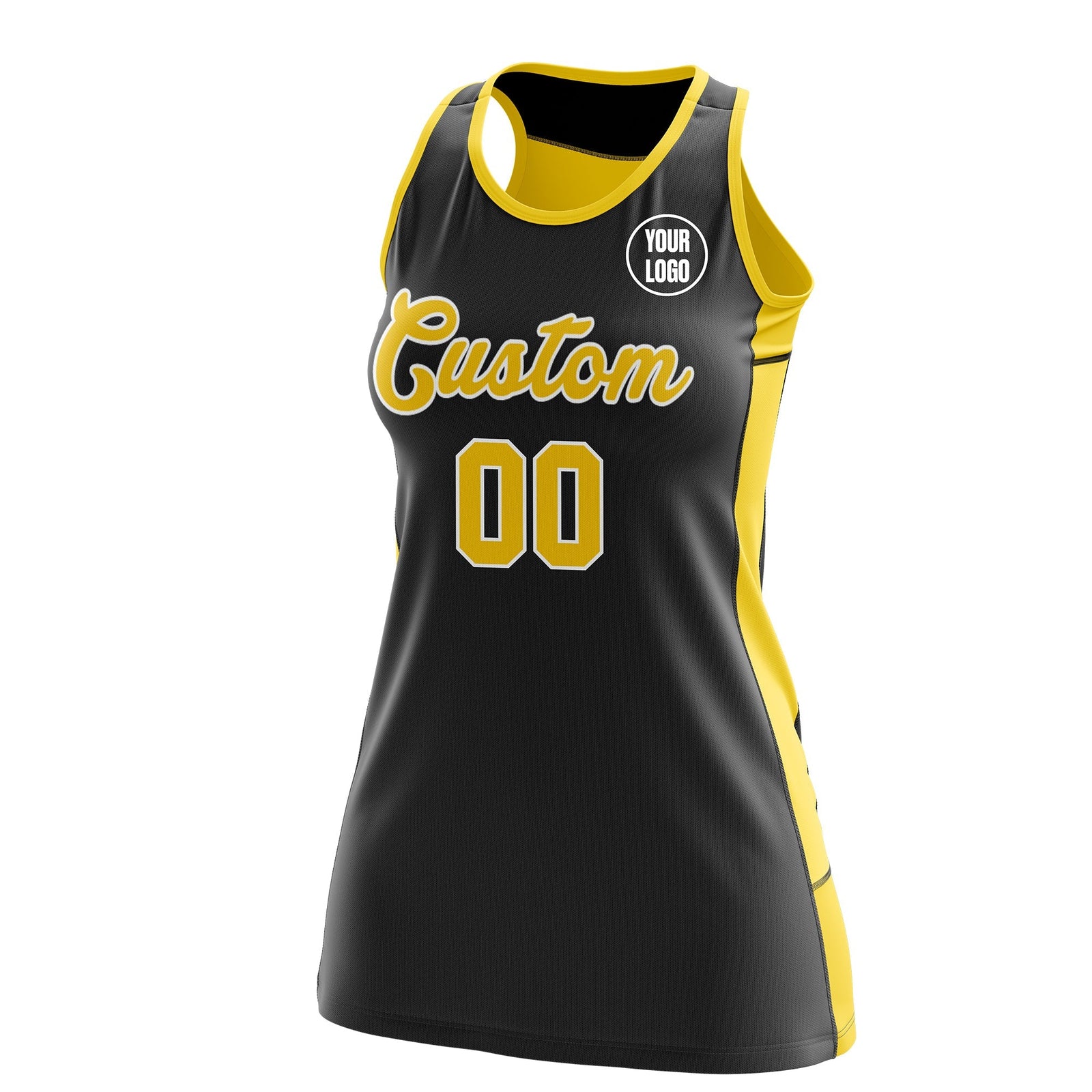 Custom Netball Dress | Black Gold Classic Style Two-Tone Match Day Uniform
