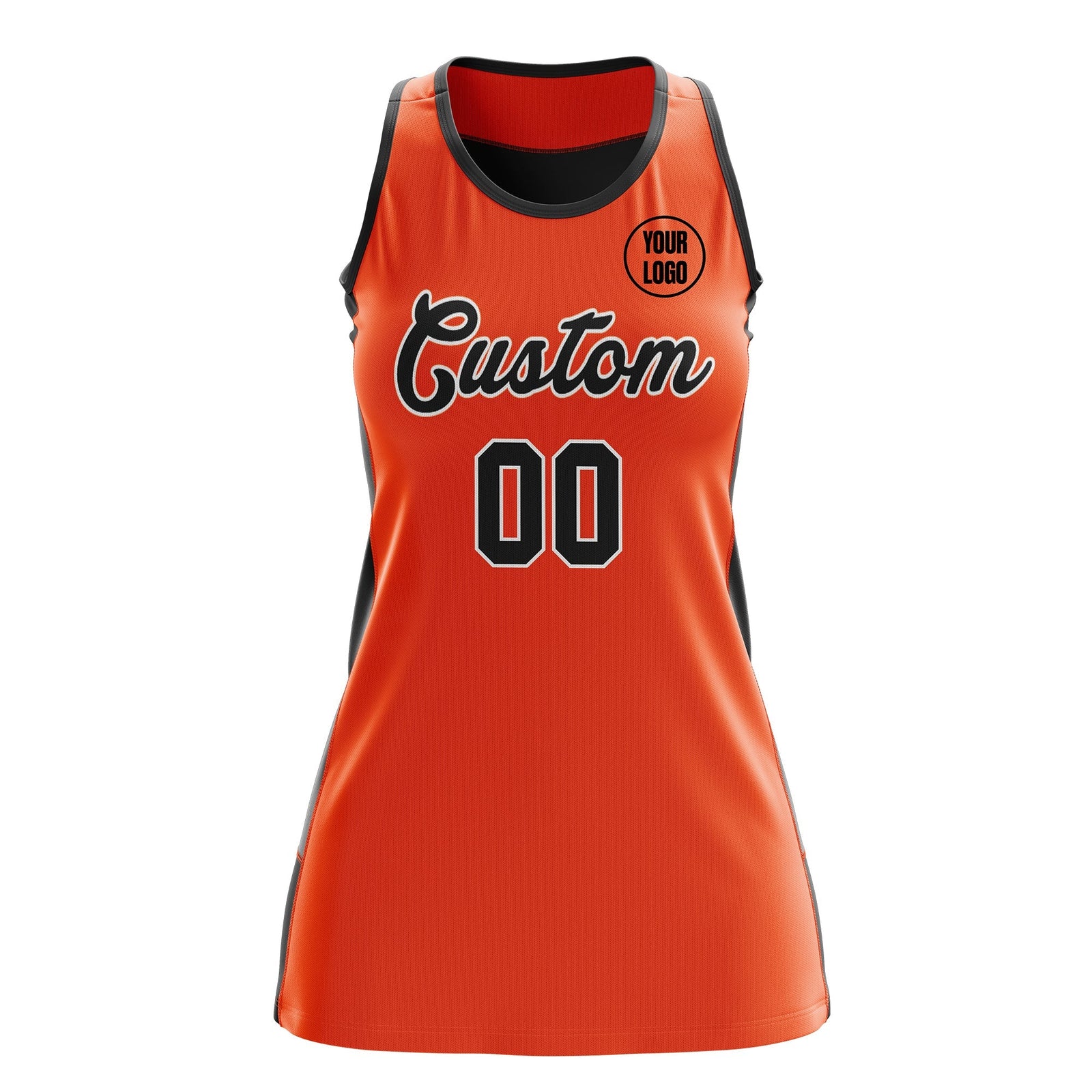 Custom Netball Dress | Orange Black Classic Style Two-Tone Professional Team Uniforms